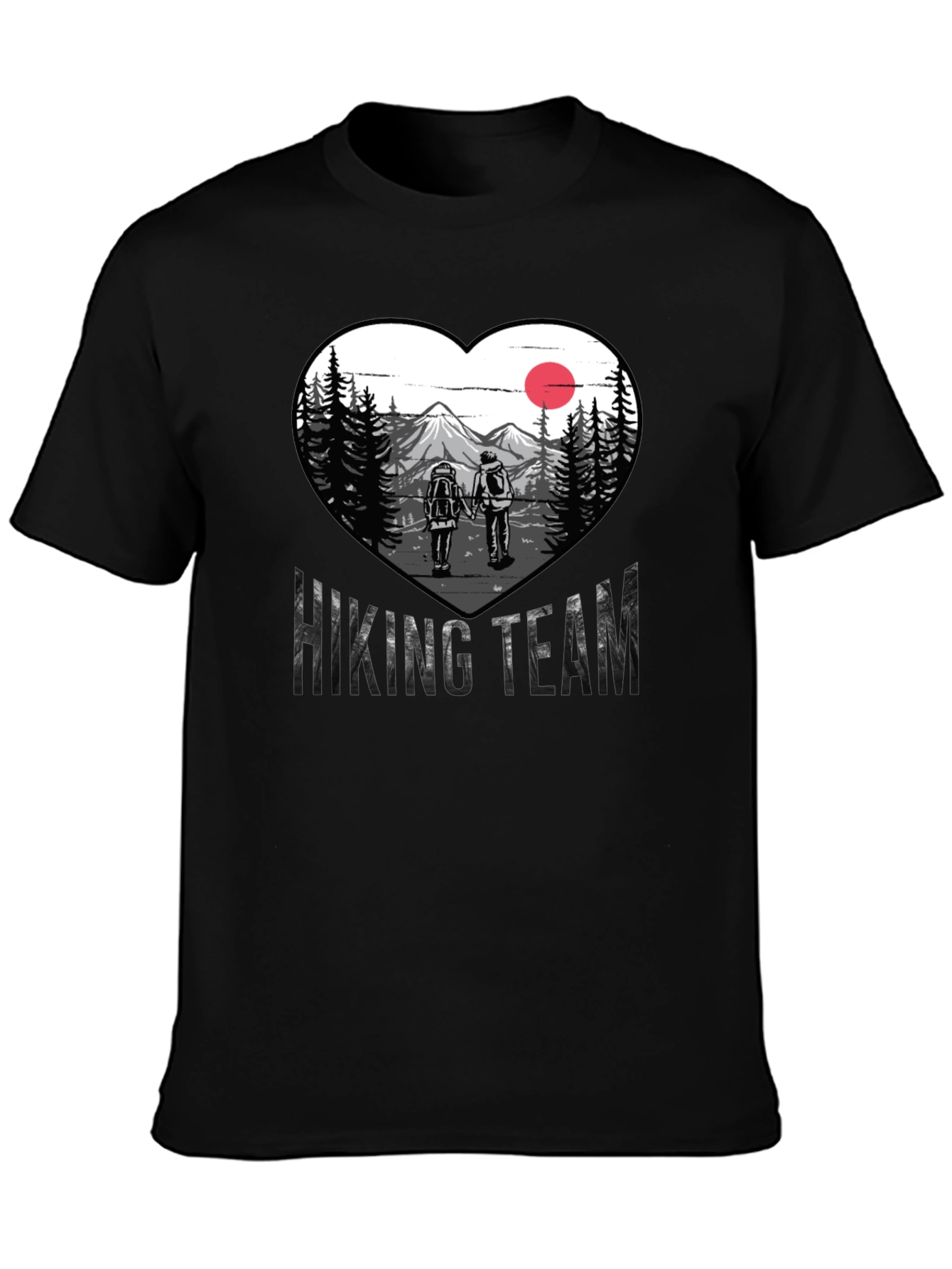 Black Hiking Team Heart Graphic Tee - Nature Lovers Shirt view 3