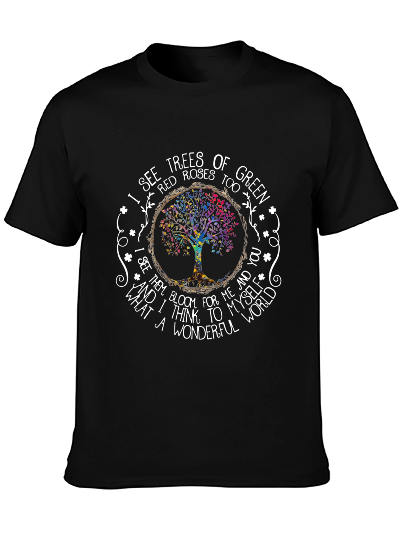Black Wonderful World Tree Roses Graphic T-Shirt view 3
