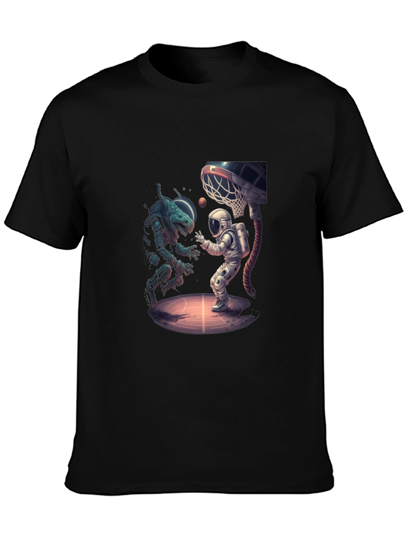 Black Cosmic Basketball T-Shirt - Alien vs Astronaut view 3
