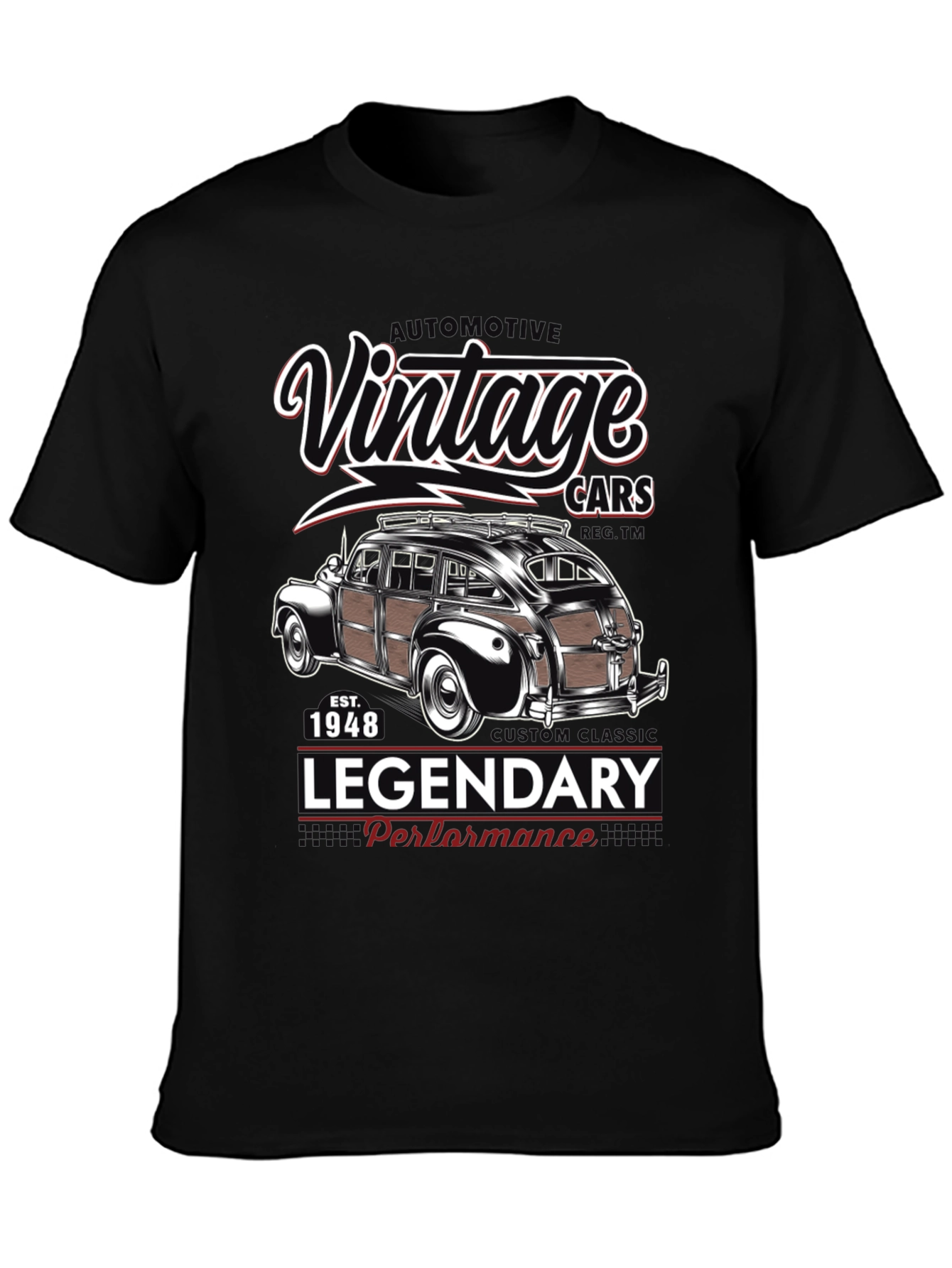 Black Vintage Cars T-Shirt - Legendary Performance 1948 view 3