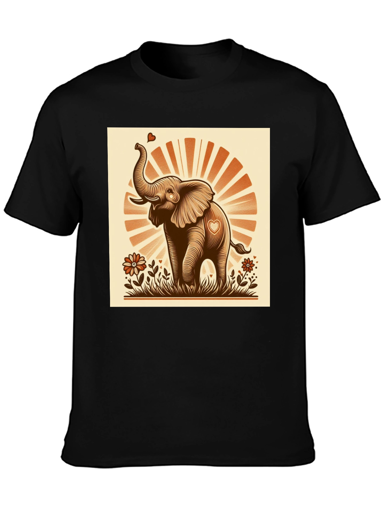 Black Cute Elephant Heart T-Shirt - Graphic Tee view 3