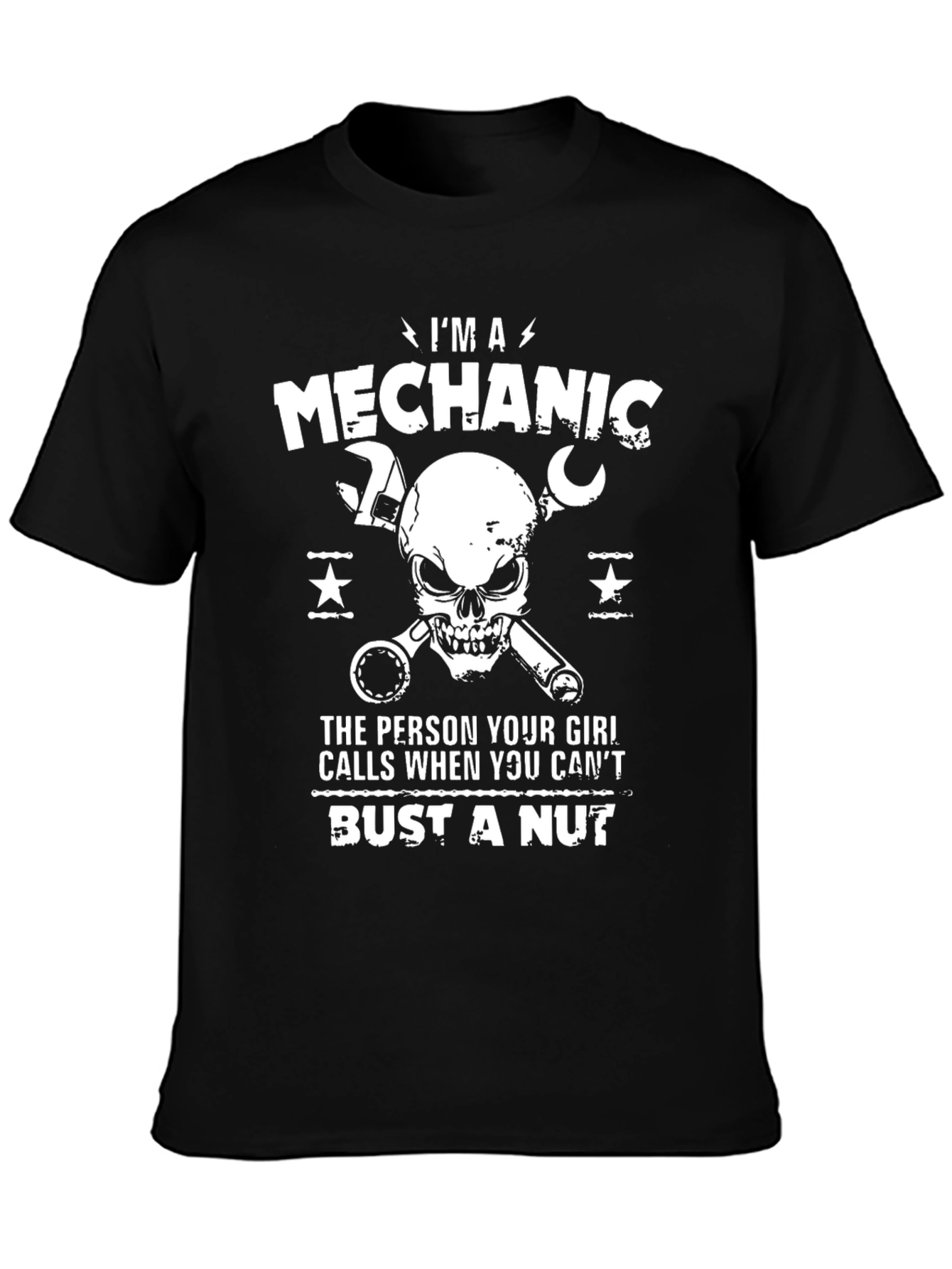 Black Mechanic Skull Graphic Tee - Bust a Nut Joke view 3
