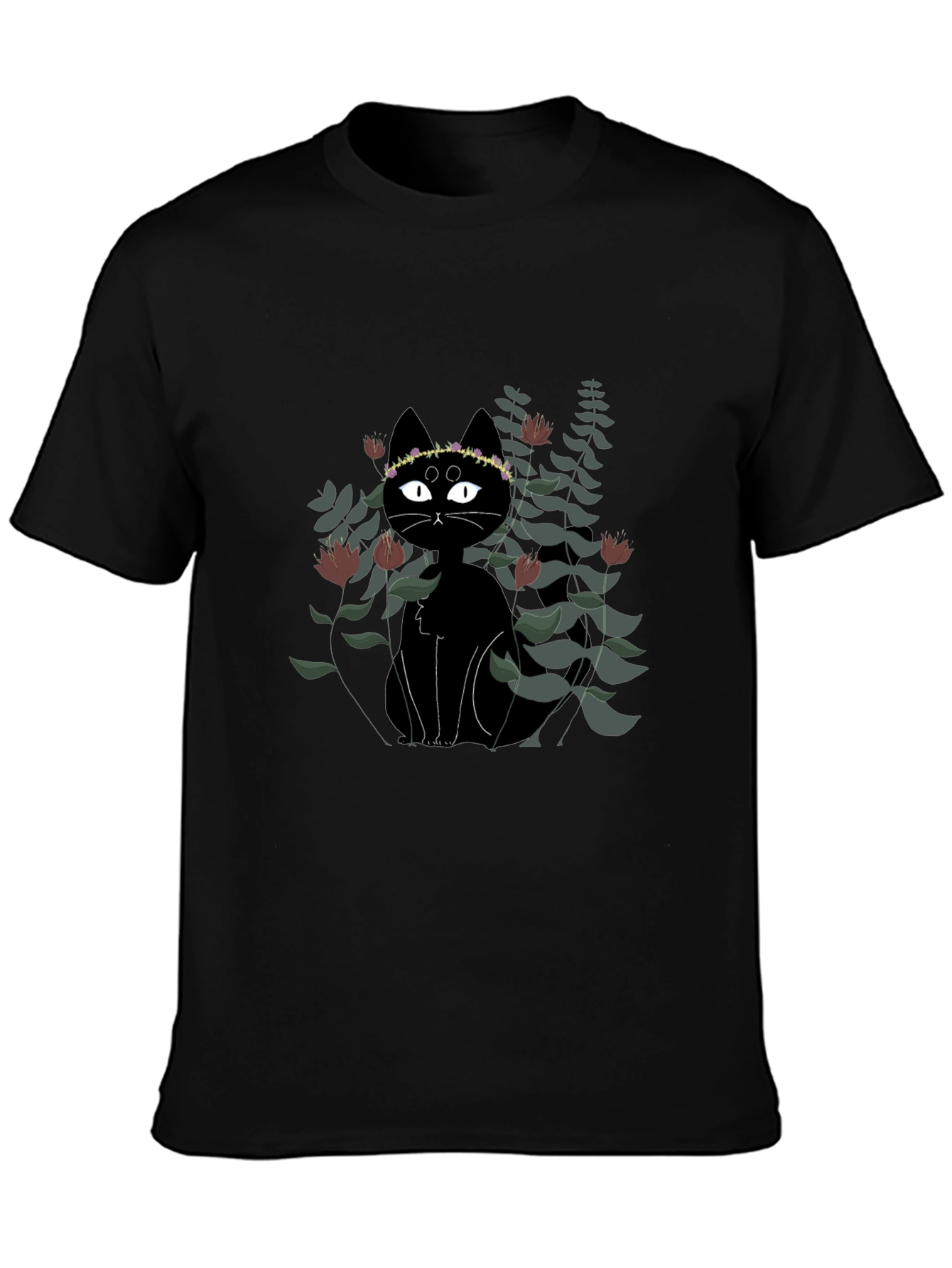 Black Black Cat Floral Crown T-Shirt view 3