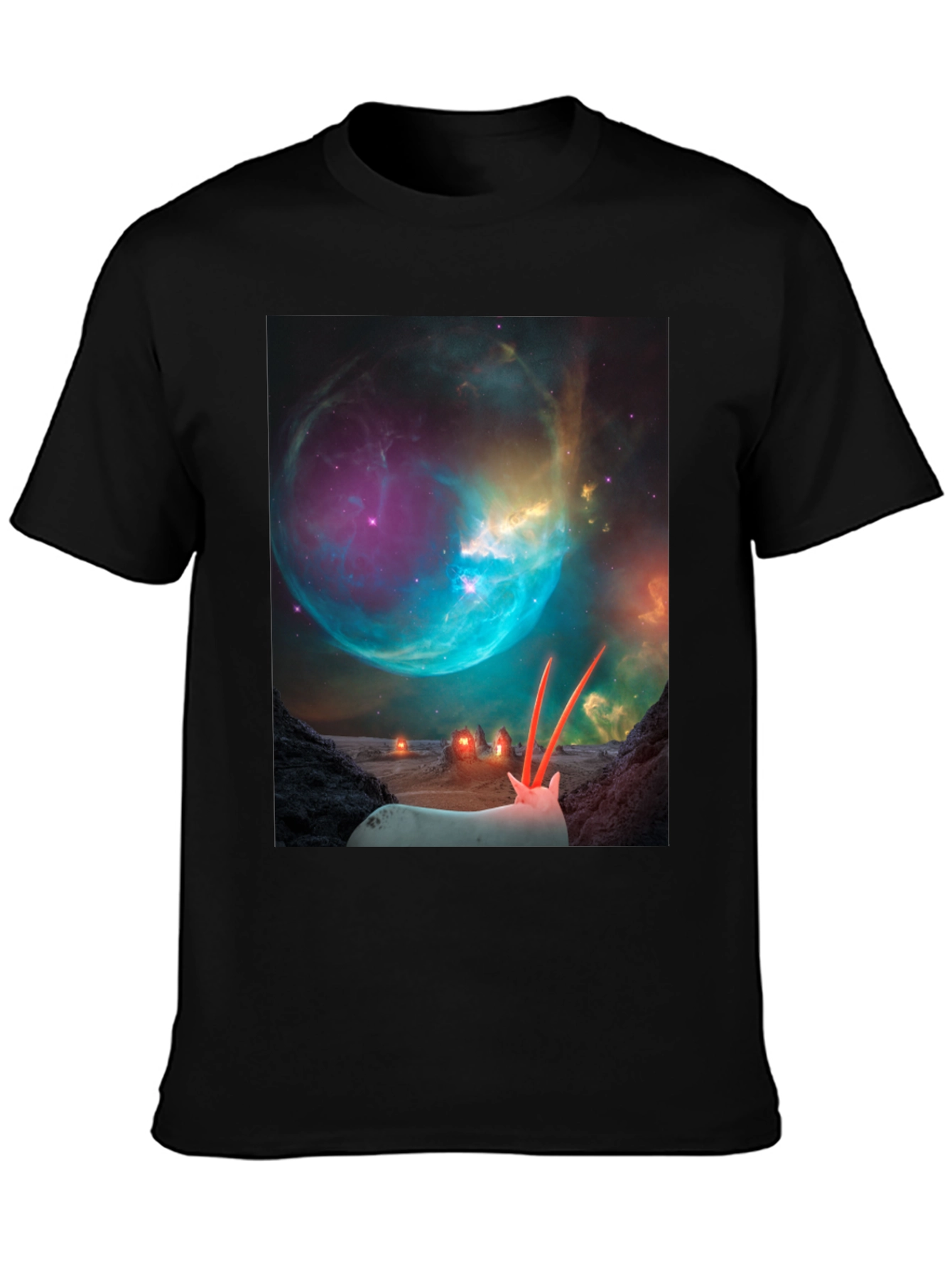 Black Sci-Fi Alien Landscape T-Shirt view 3