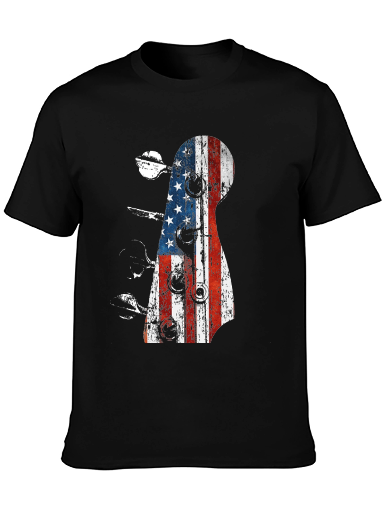 Black American Flag Guitar T-Shirt view 3