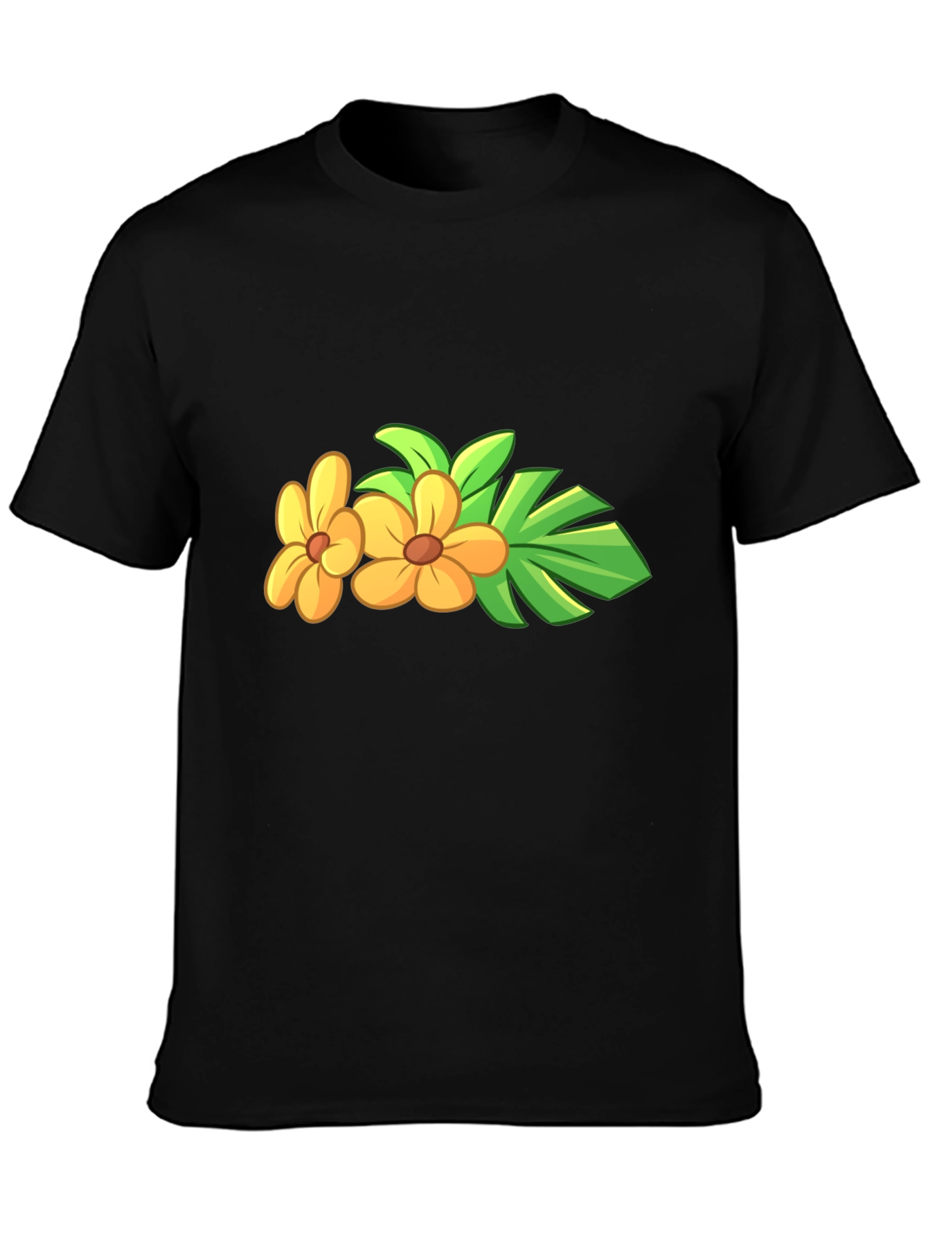 Black Tropical Flower Black T-Shirt view 3