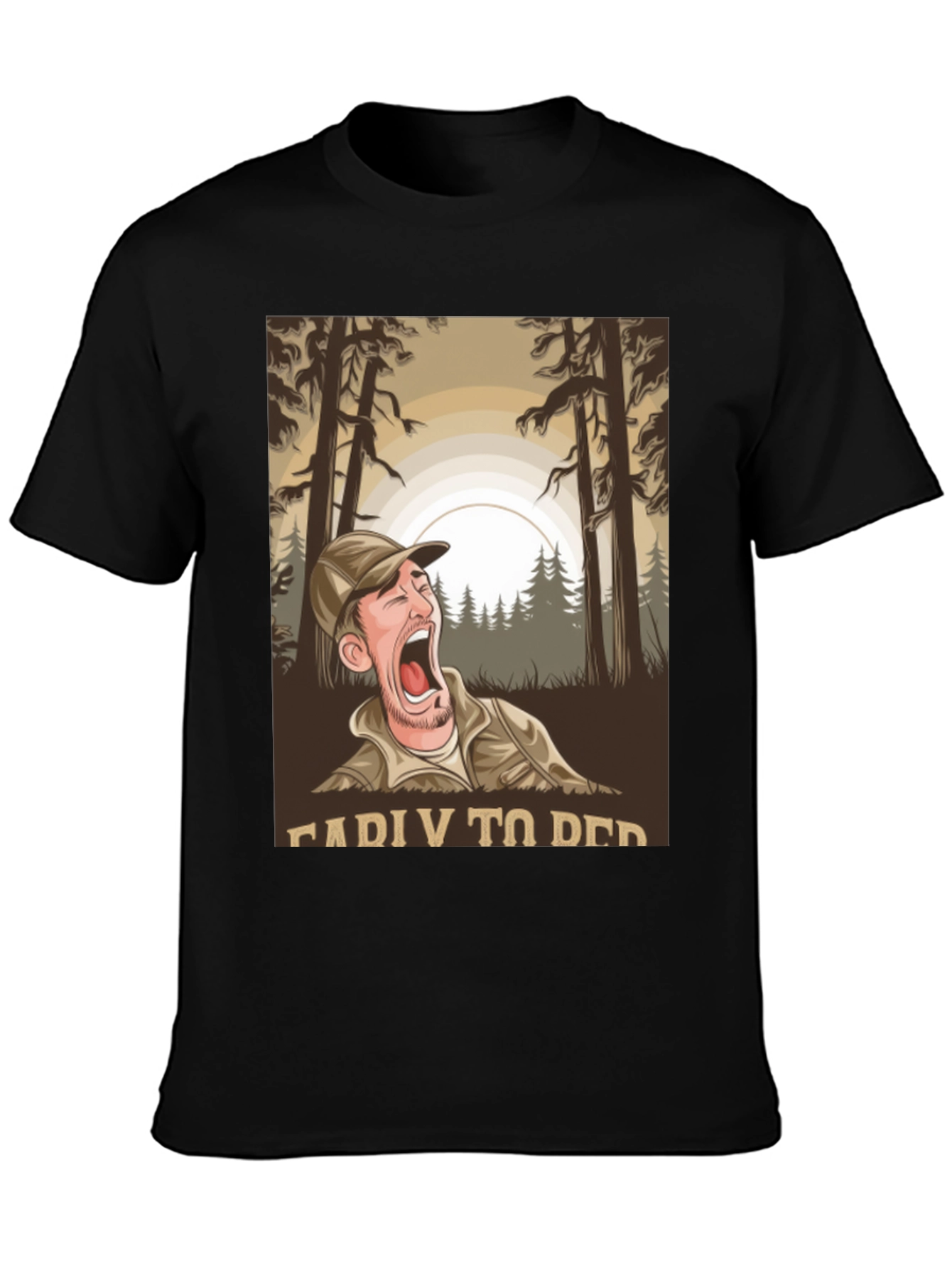 Black Funny Camping T-Shirt: Ready To Bed Graphic Tee view 3