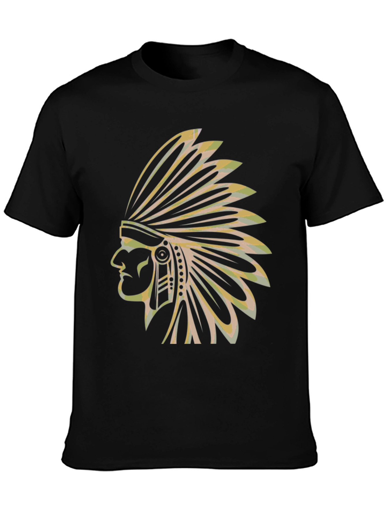 Black Men's Black T-Shirt with Native American Chief Graphic view 3
