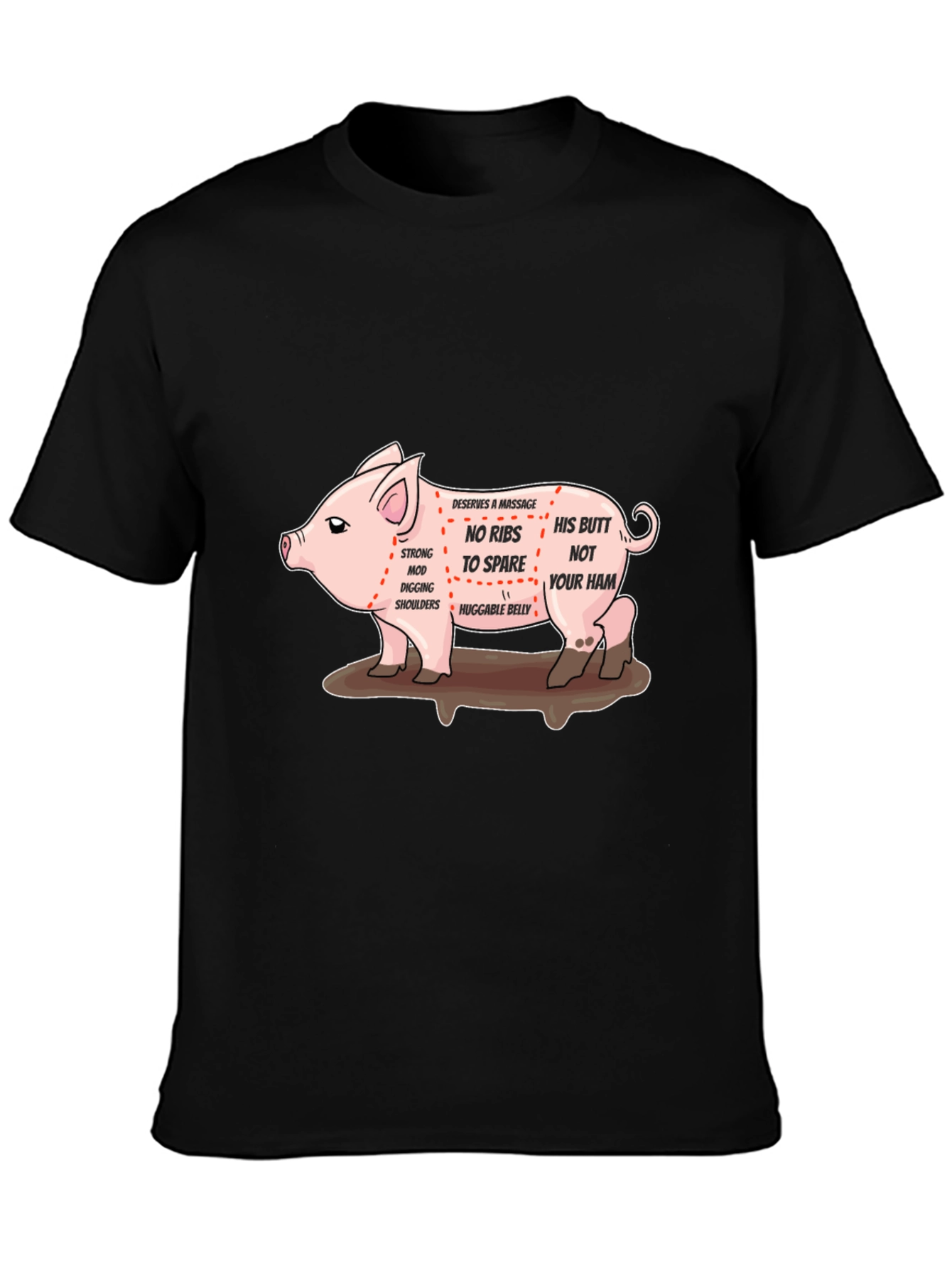 Black Funny Pig Anatomy Black T-Shirt view 3