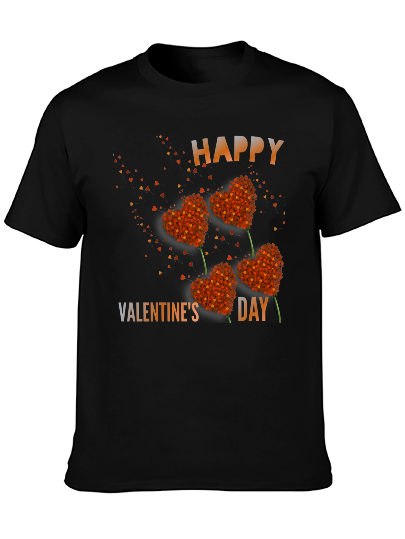 Black Happy Valentine's Day Heart Flower T-Shirt view 3