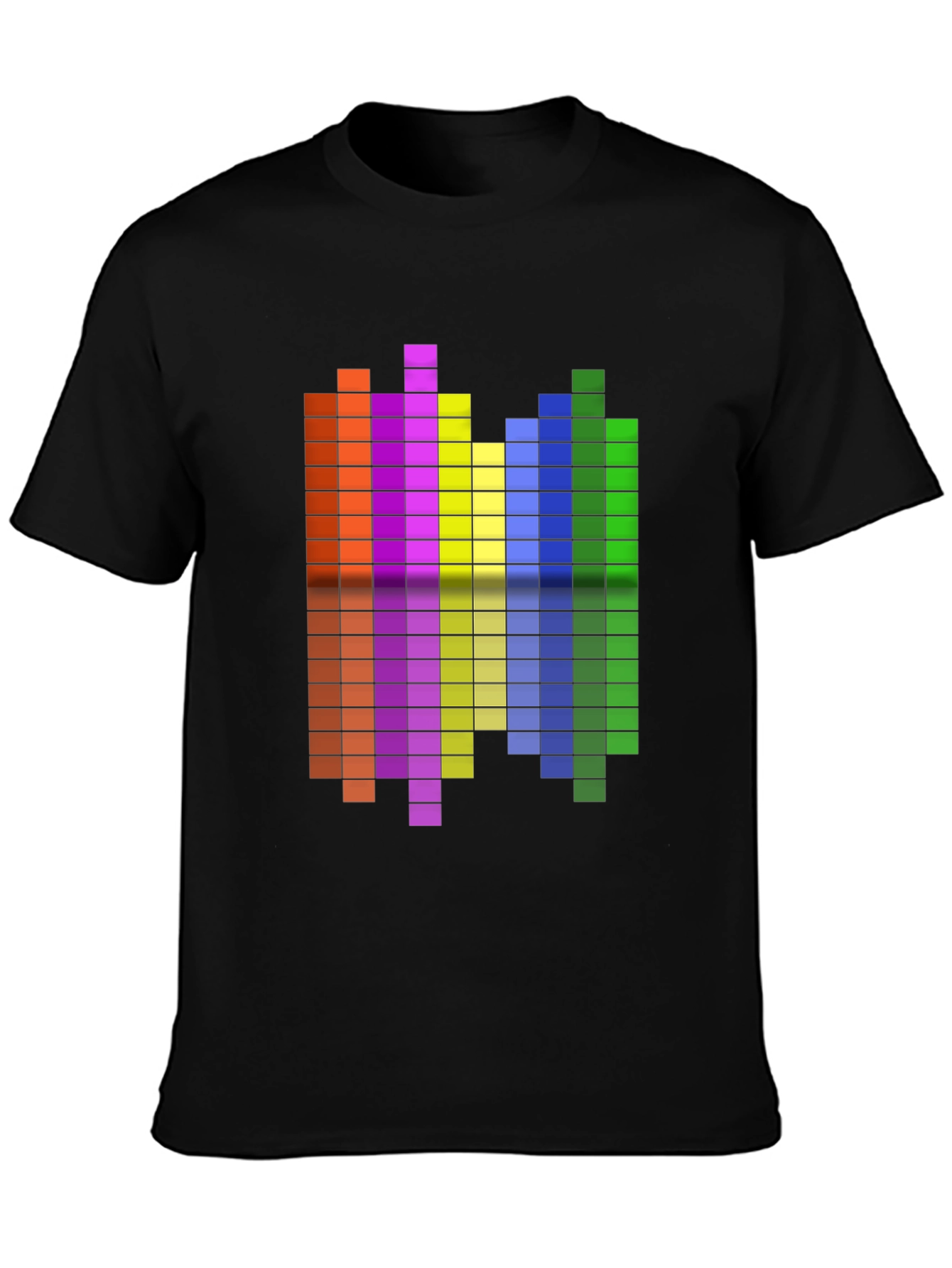 Black Retro Pixel Equalizer Graphic Tee - Black Cotton Shirt view 3