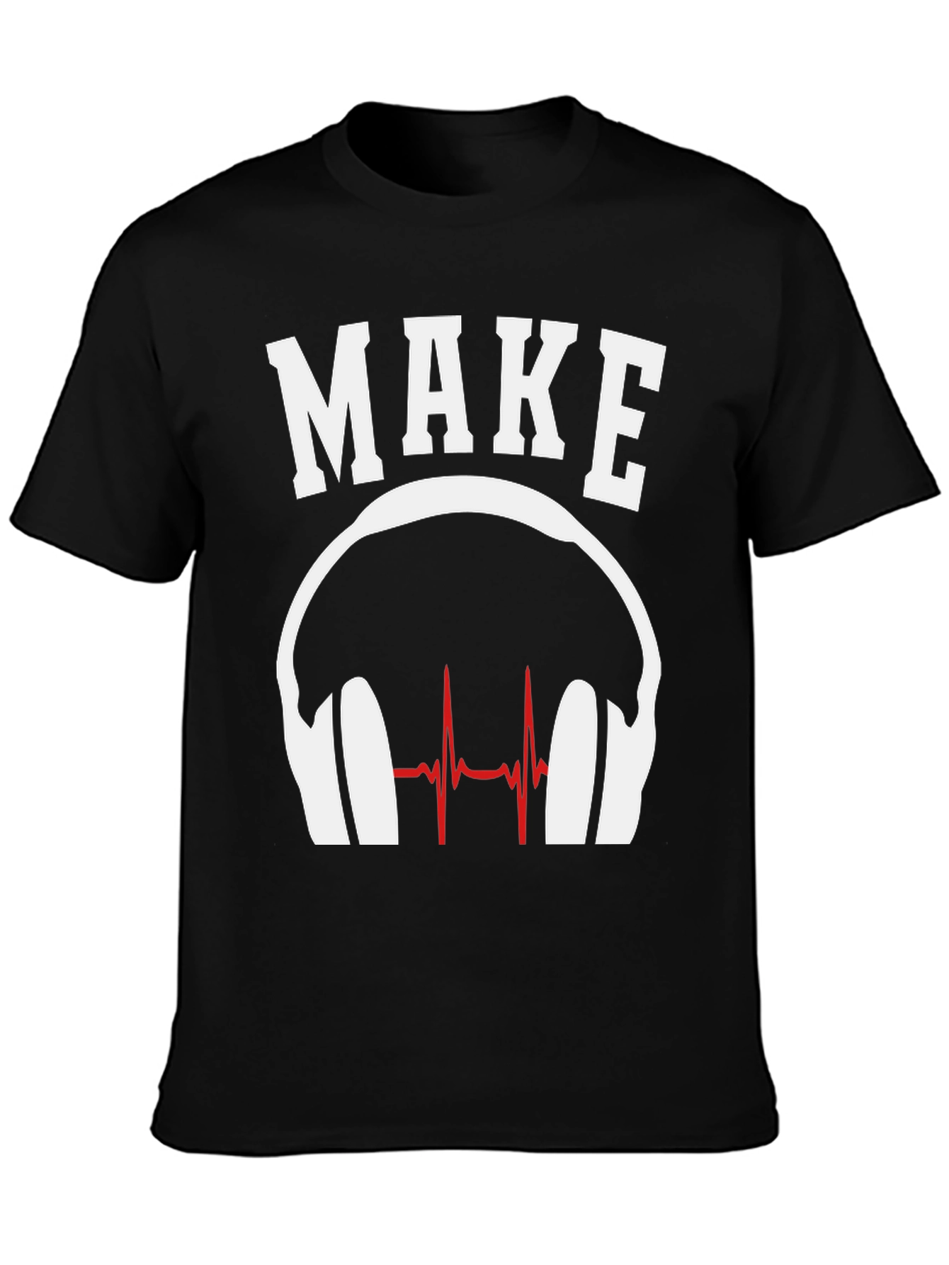Black Make Music T-Shirt - DJ Headphones Heartbeat Design view 3
