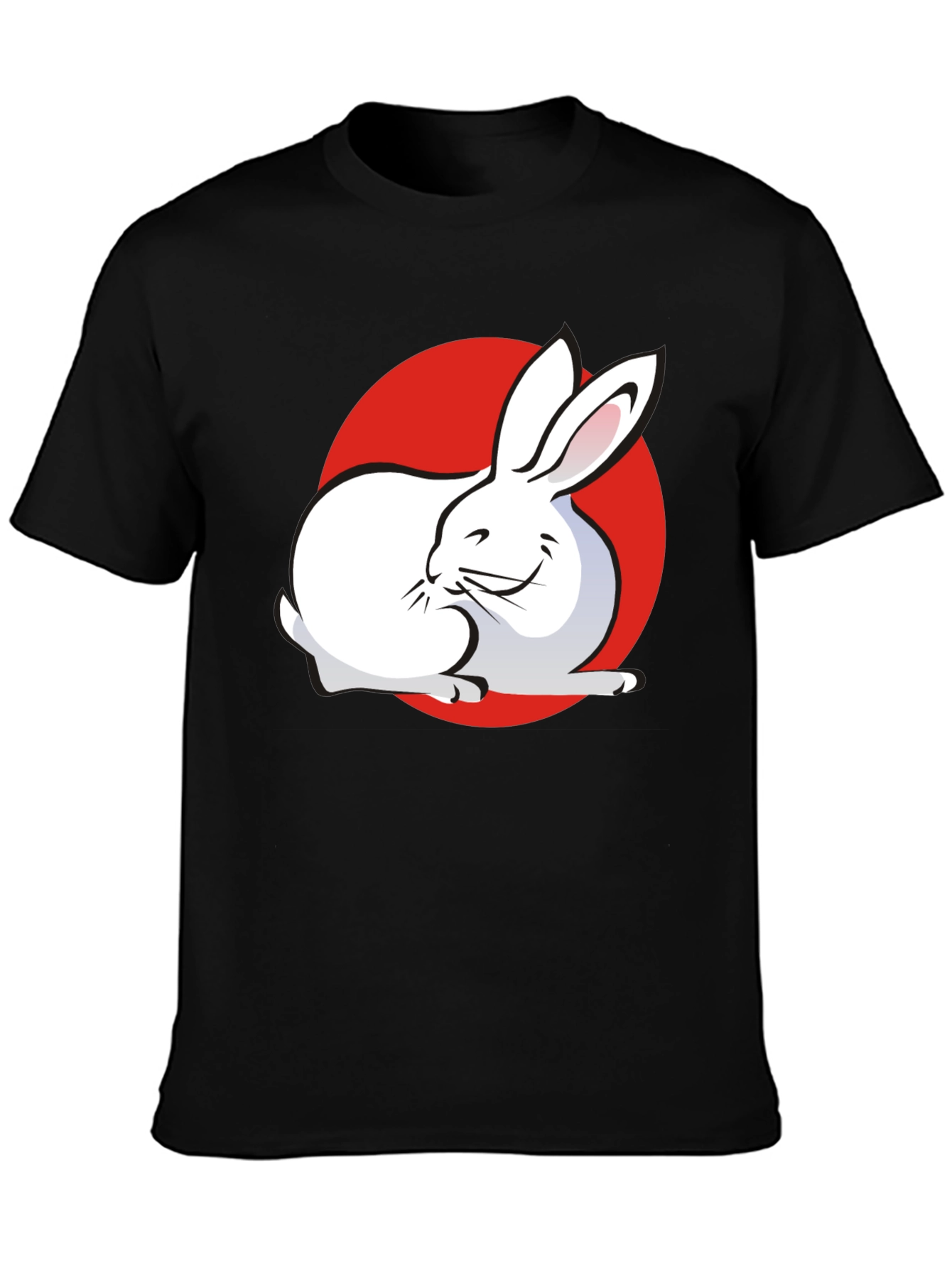 Black Rabbit & Red Circle Graphic Black T-Shirt view 3