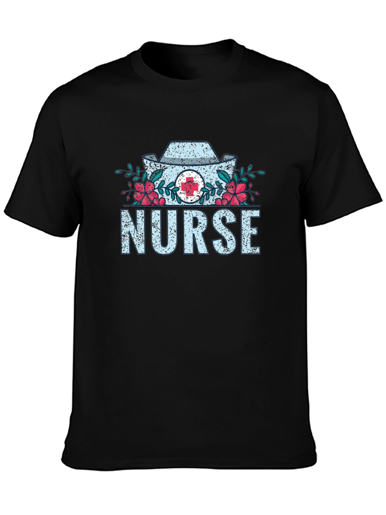 Black Nurse Floral Graphic T-Shirt - Medical Profession Apparel view 3