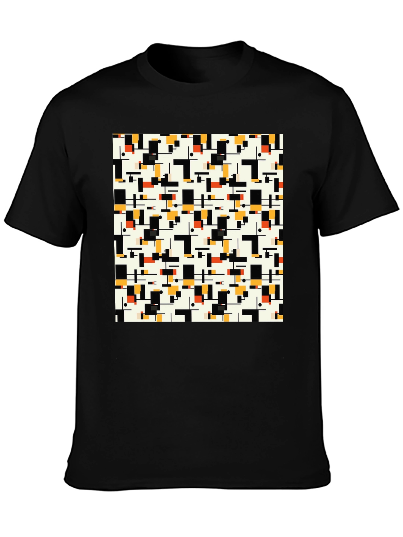 Black Geometric Pattern T-Shirt - Modern Abstract Design view 3