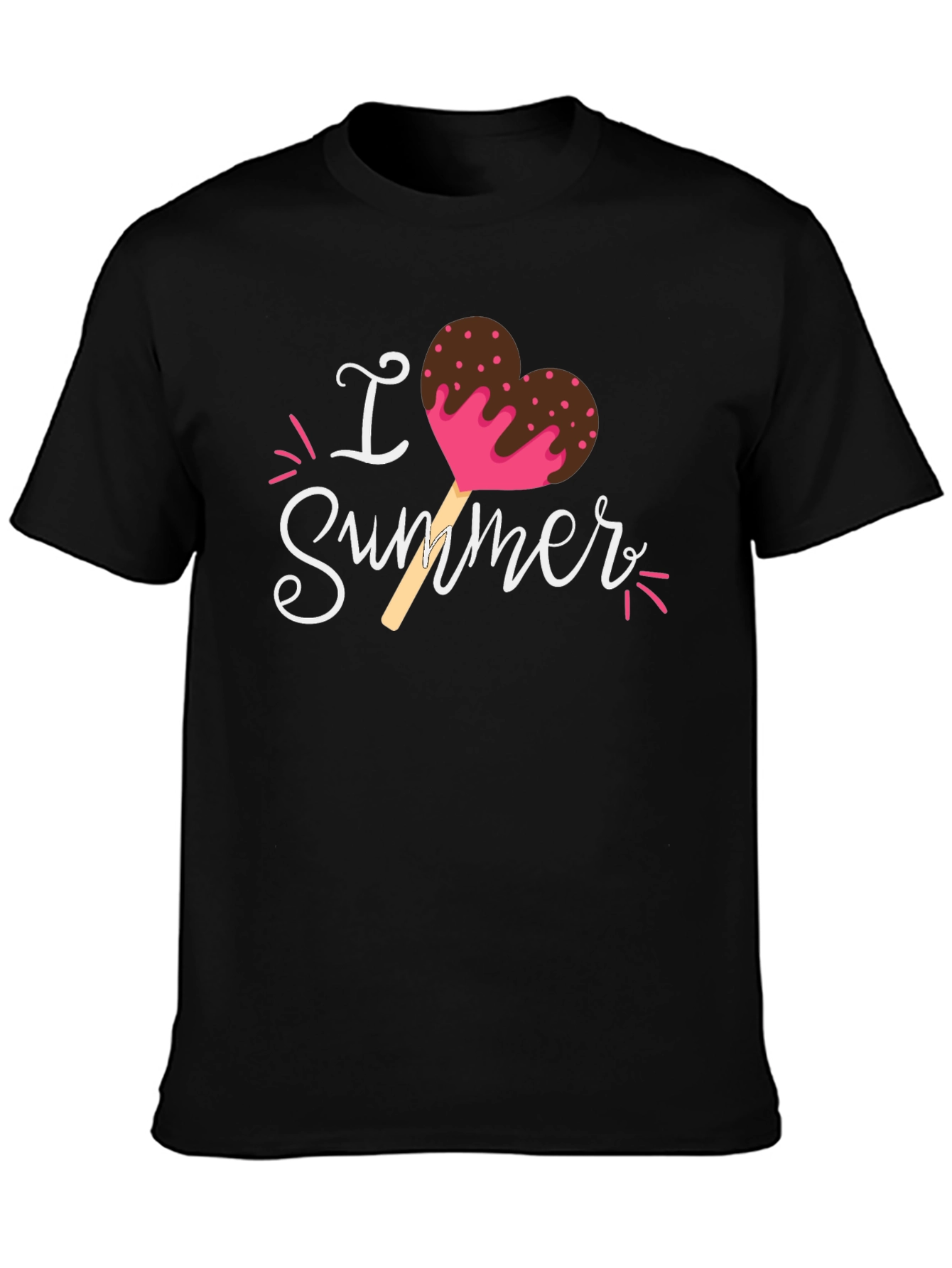 Black I Love Summer Heart Ice Cream Graphic T-Shirt view 3