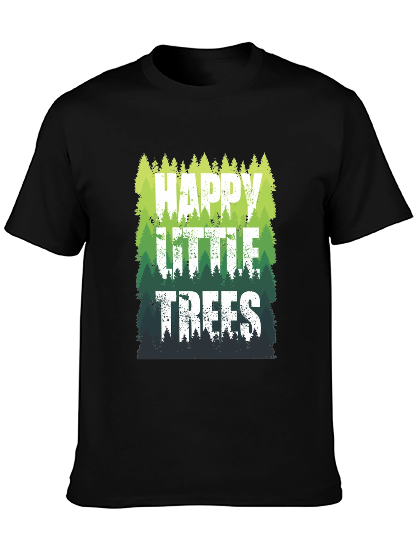 Black Happy Little Trees Graphic T-Shirt view 3