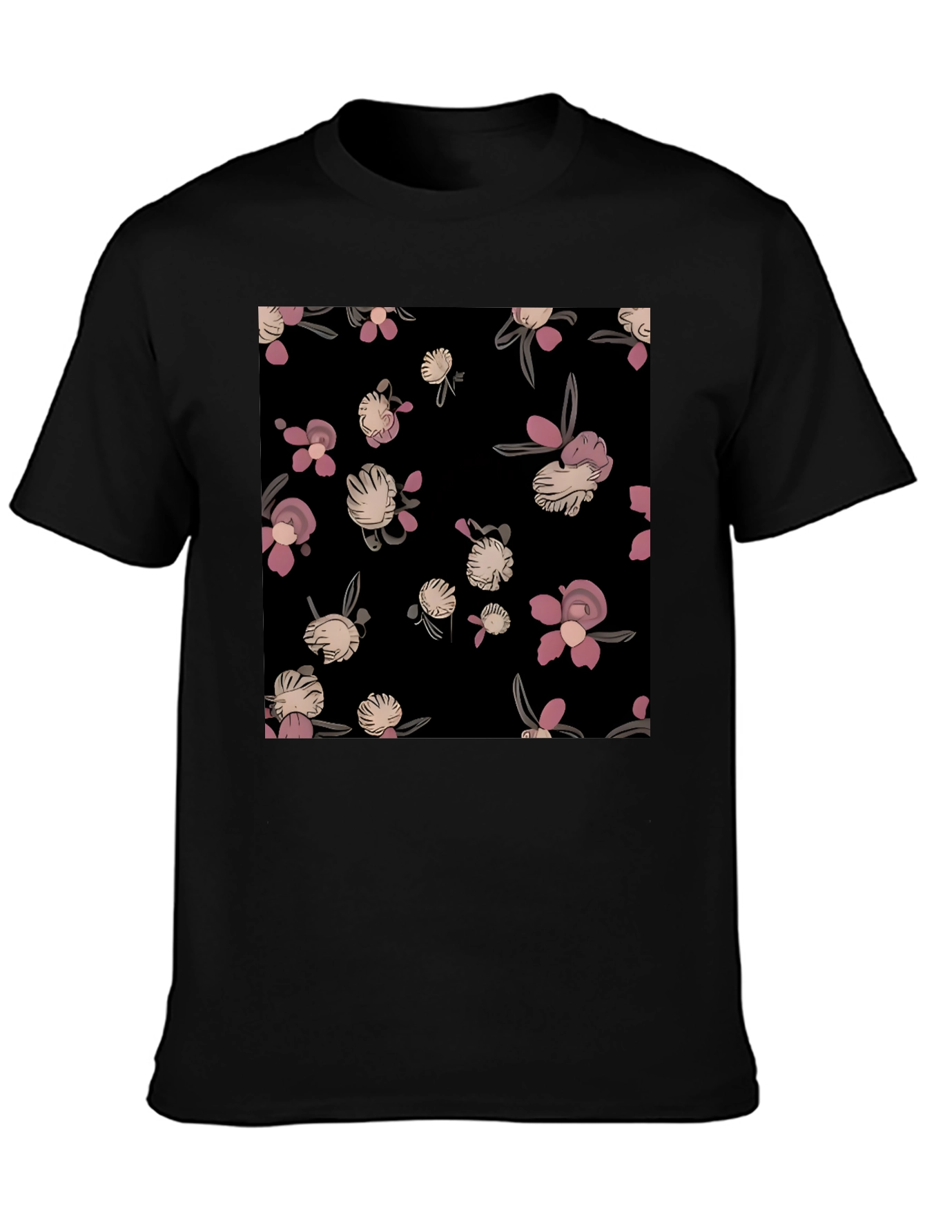 Black Floral Print Black T-Shirt - Casual Style view 3