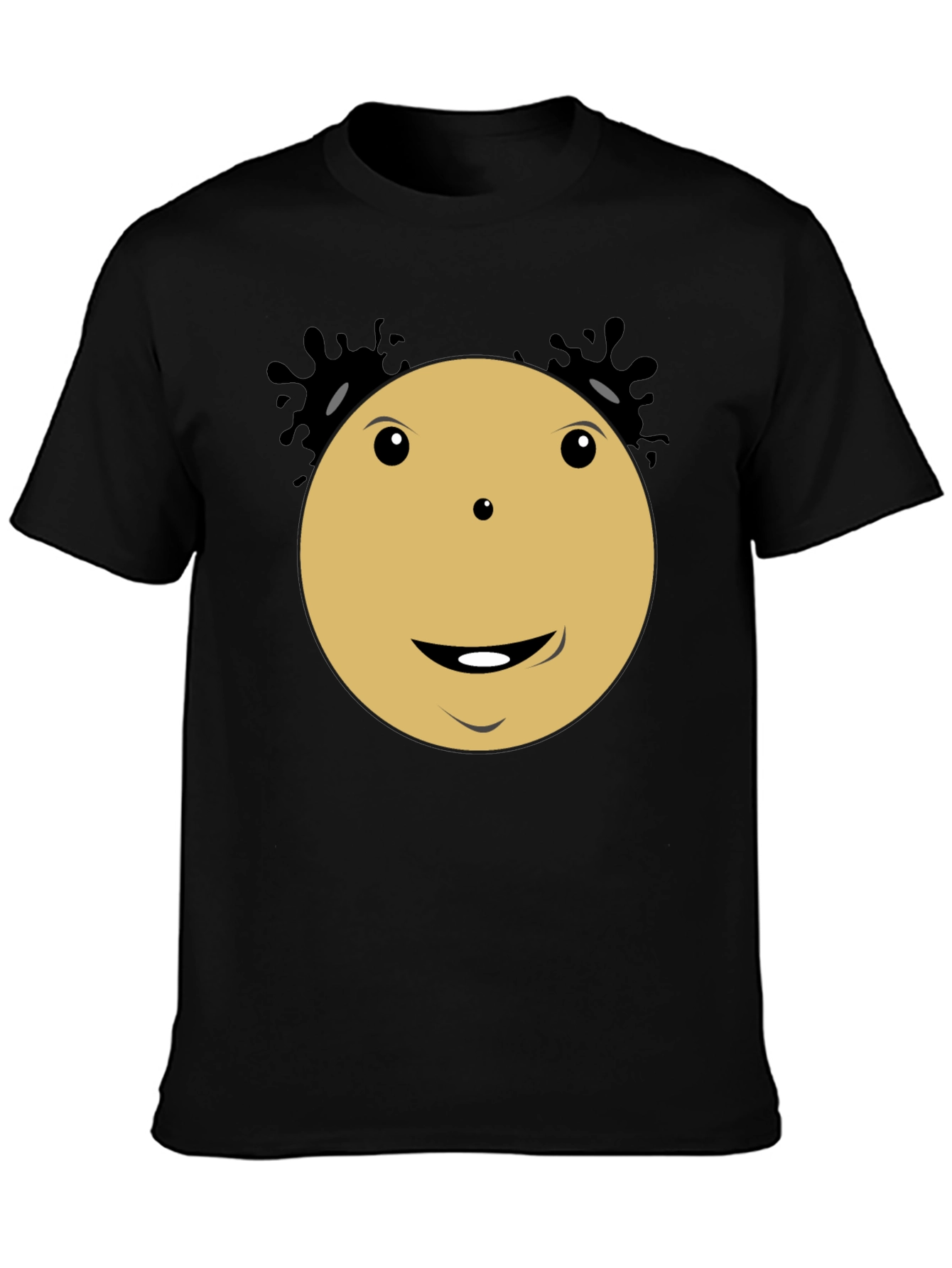 Black Smiley Face Cartoon Character Black T-Shirt view 3