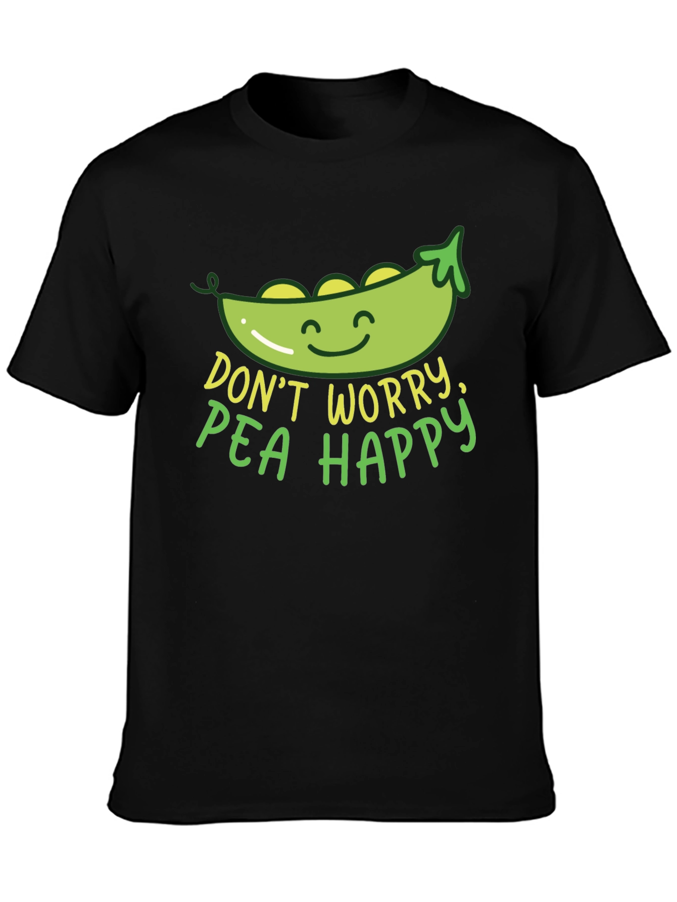 Black Don't Worry Pea Happy Graphic T-Shirt view 3