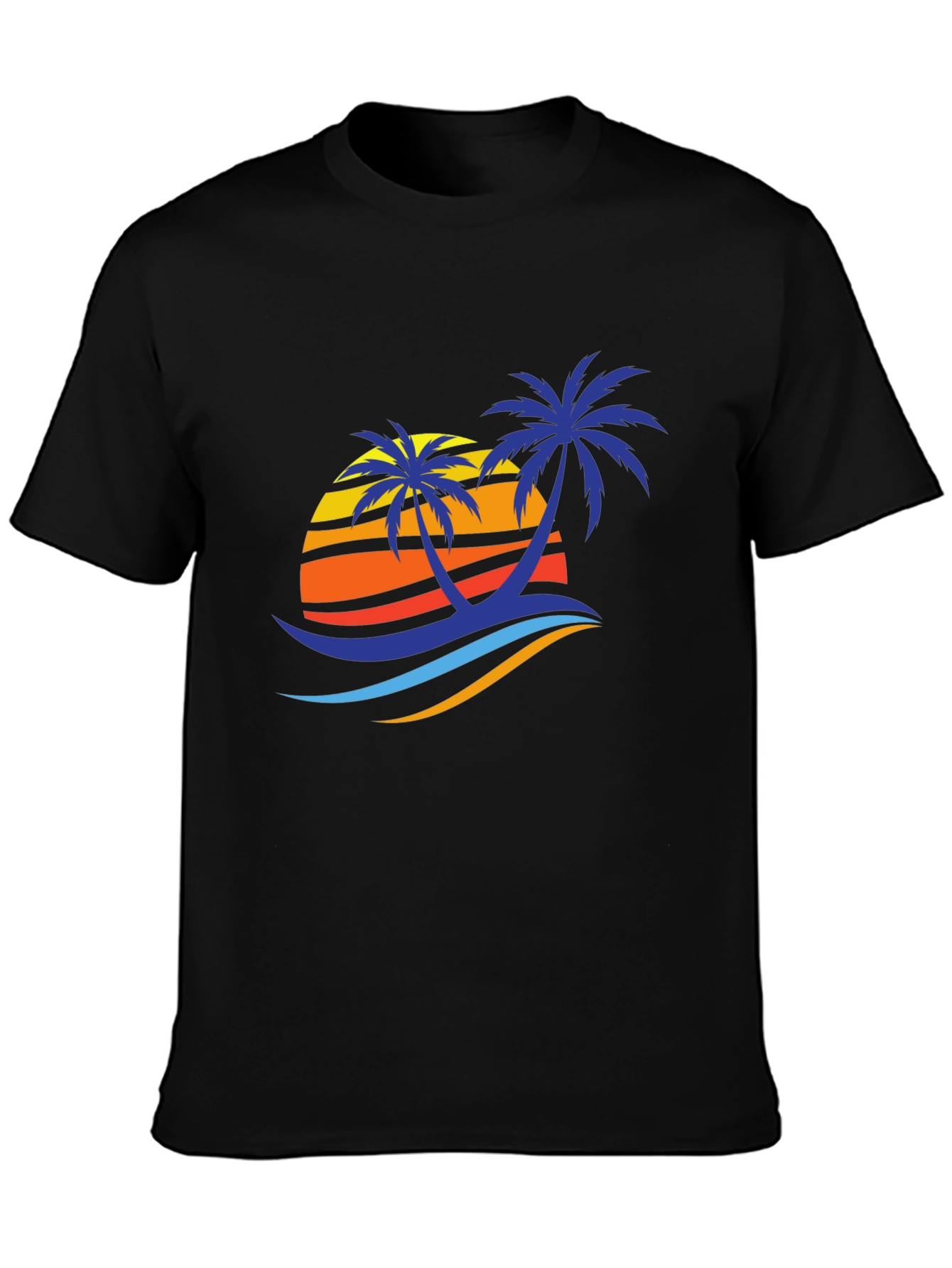 Black Tropical Palm Sunset Graphic Tee - Black Cotton Blend view 3