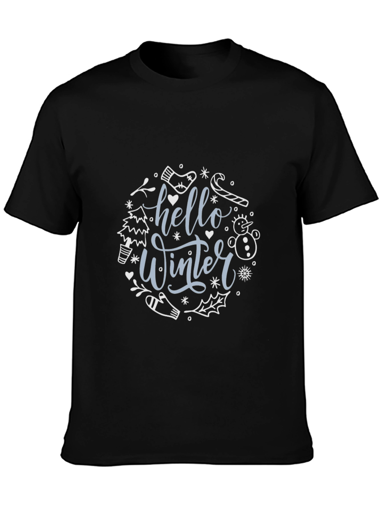 Black Hello Winter Graphic Tee - Black Cotton Blend view 3