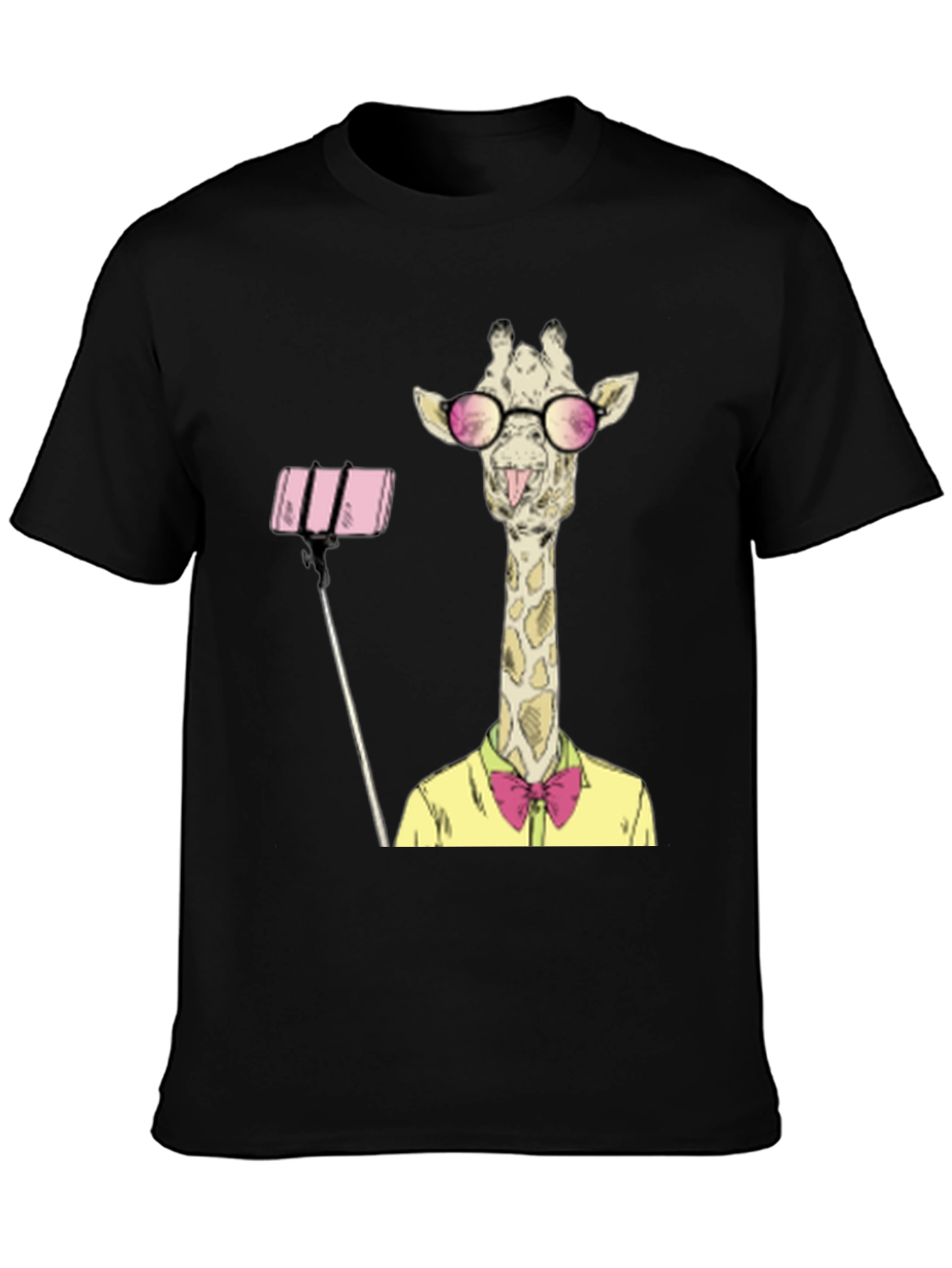 Black Giraffe Selfie Graphic T-Shirt - Unique Animal Design view 3