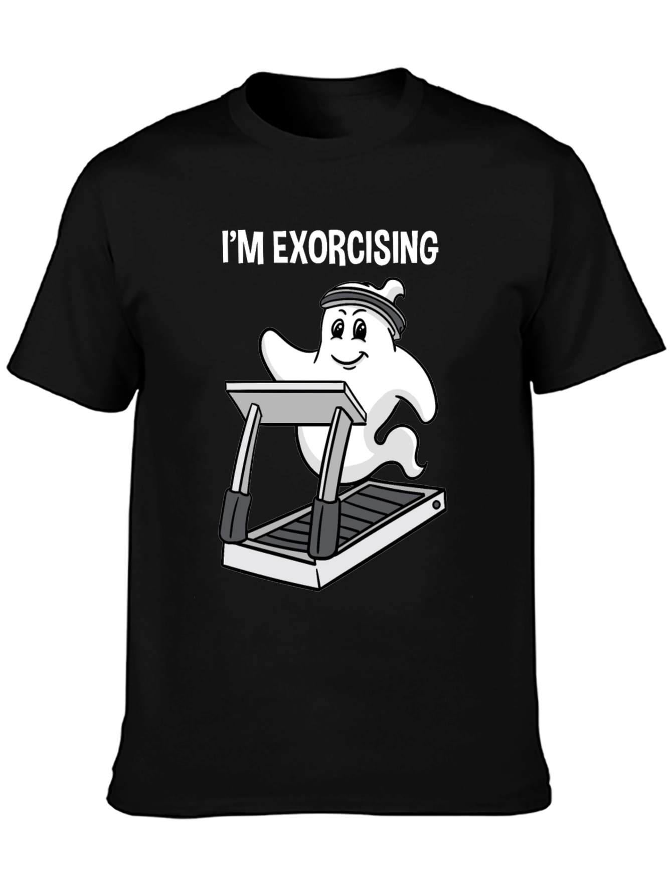 Black Funny Ghost Exorcising T-Shirt view 3