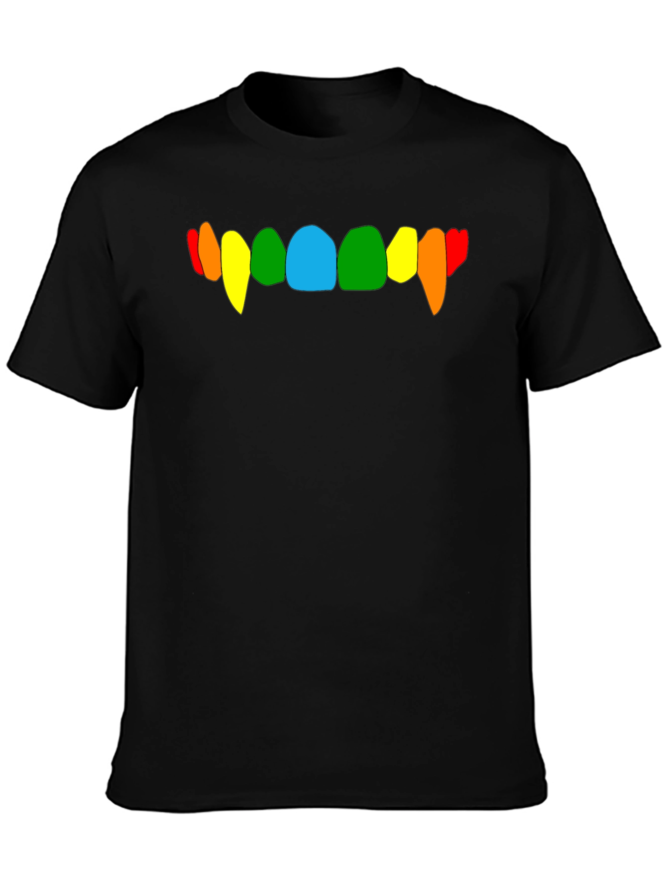 Black Rainbow Vampire Teeth Graphic Tee - Black Cotton T-Shirt view 3