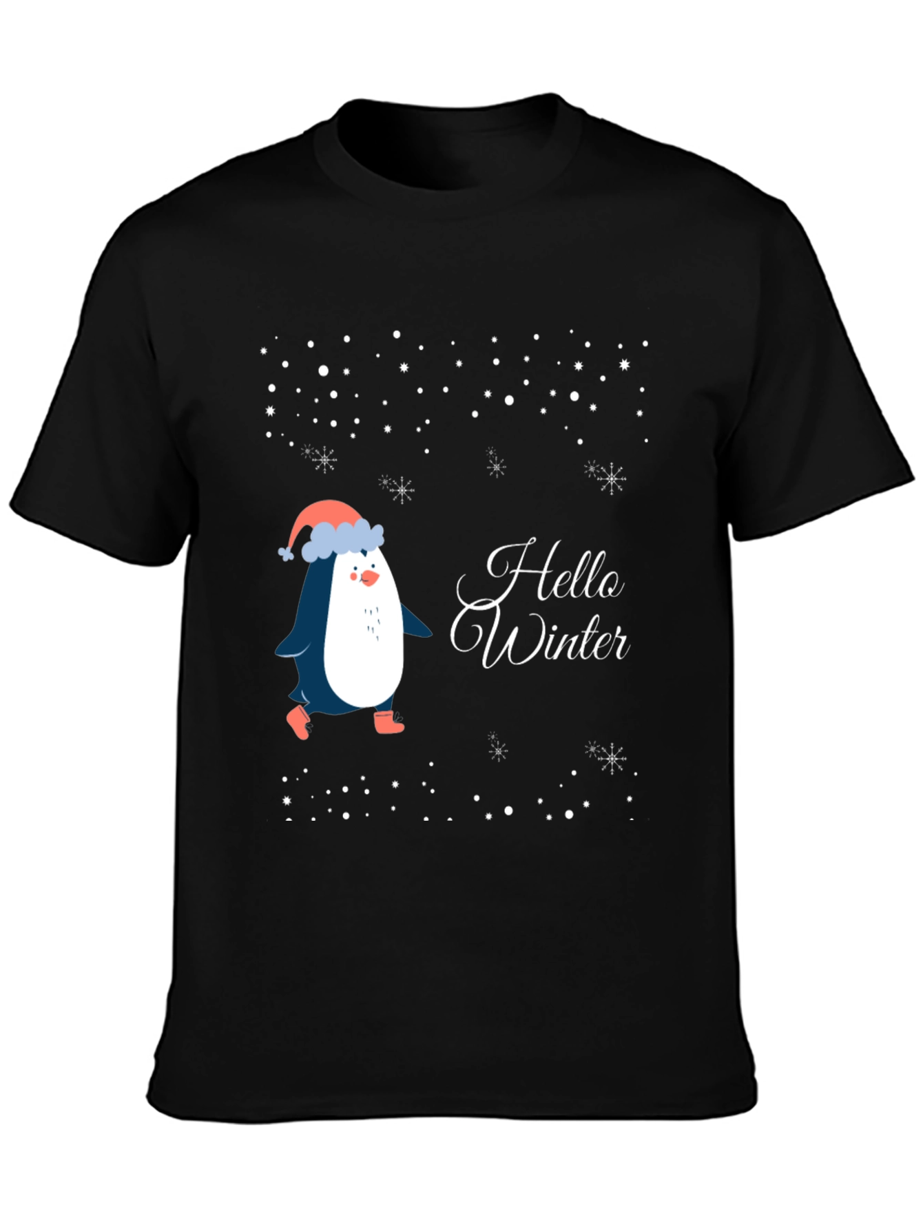 Black Hello Winter Penguin T-Shirt view 3