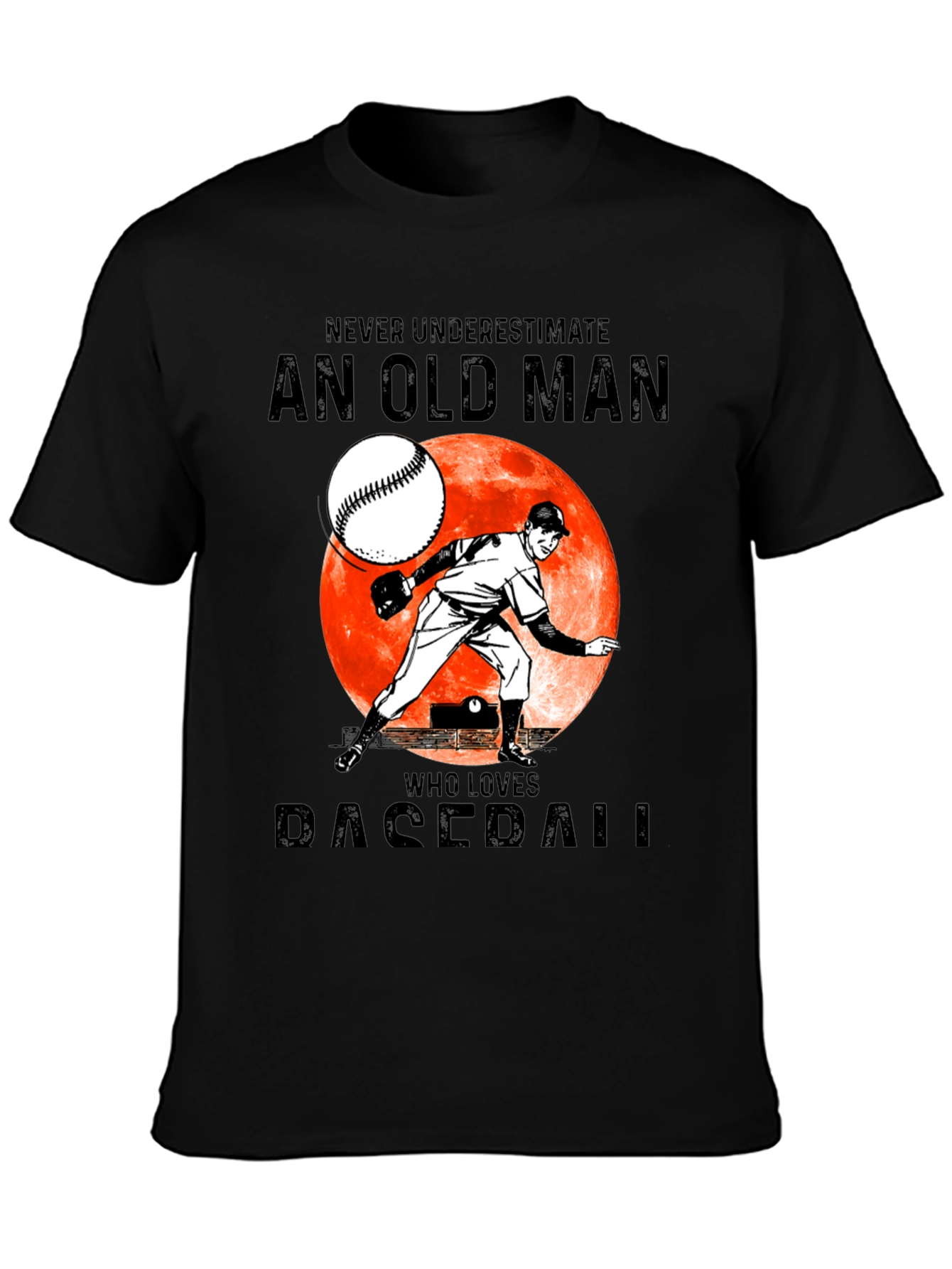 Black Never Underestimate Old Man Baseball T-Shirt view 3
