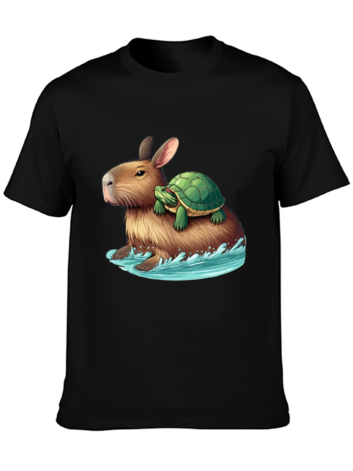 Black Capybara & Turtle Graphic Tee - Ride the Waves view 3