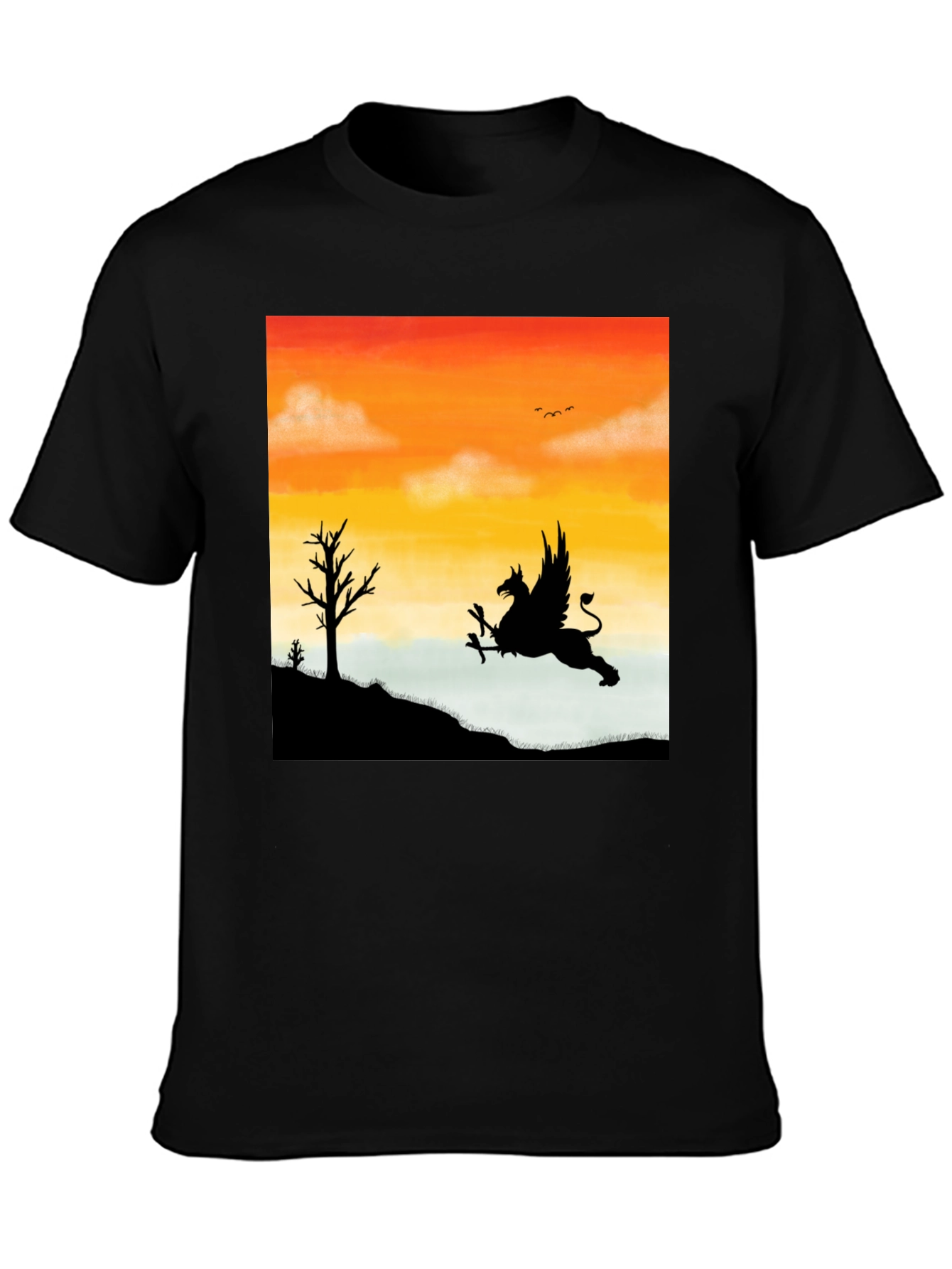 Black Gryphon Sunset T-Shirt - Mythical Creature Tee view 3