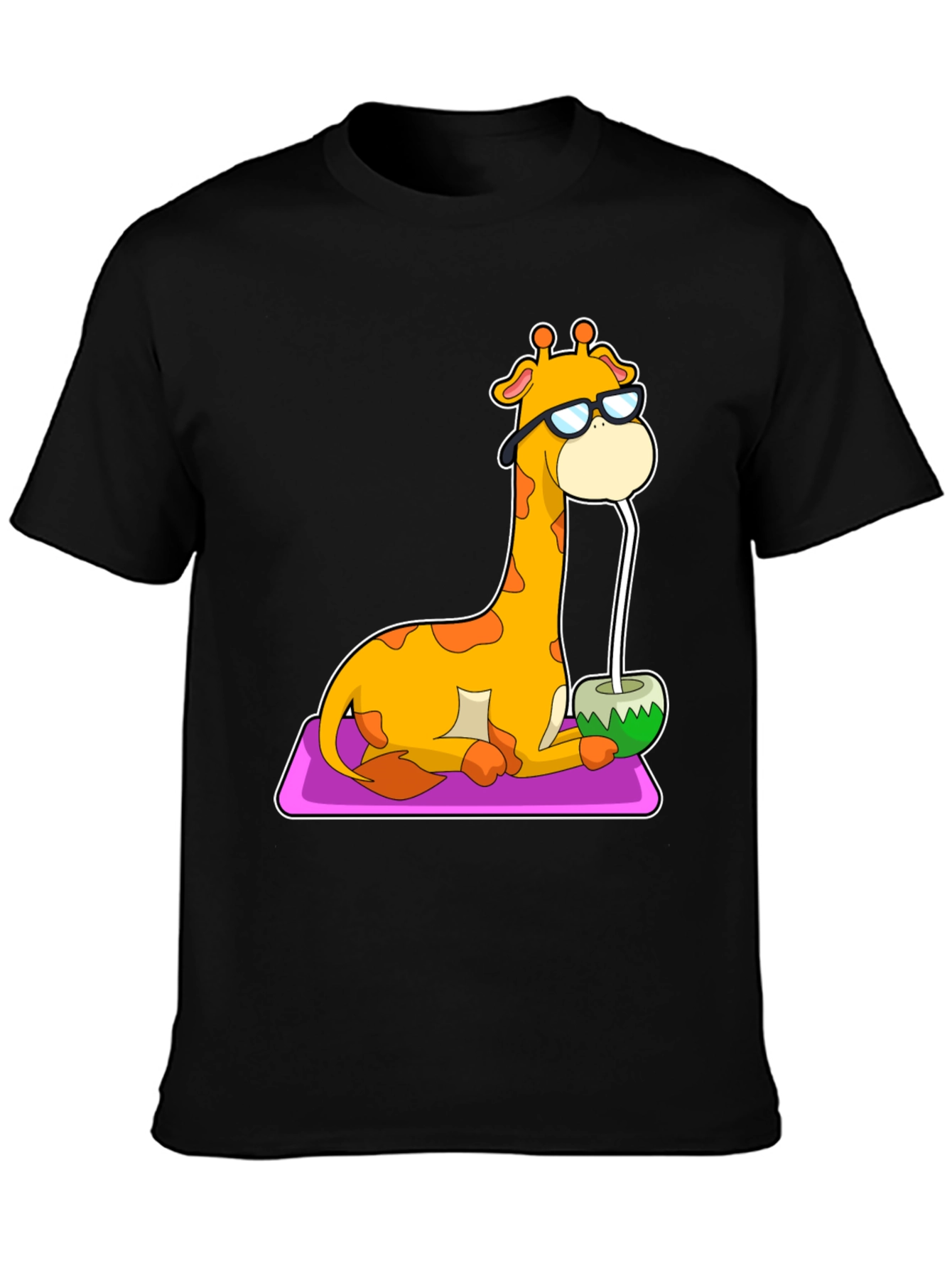 Black Cool Giraffe Coconut Drink Tee view 3
