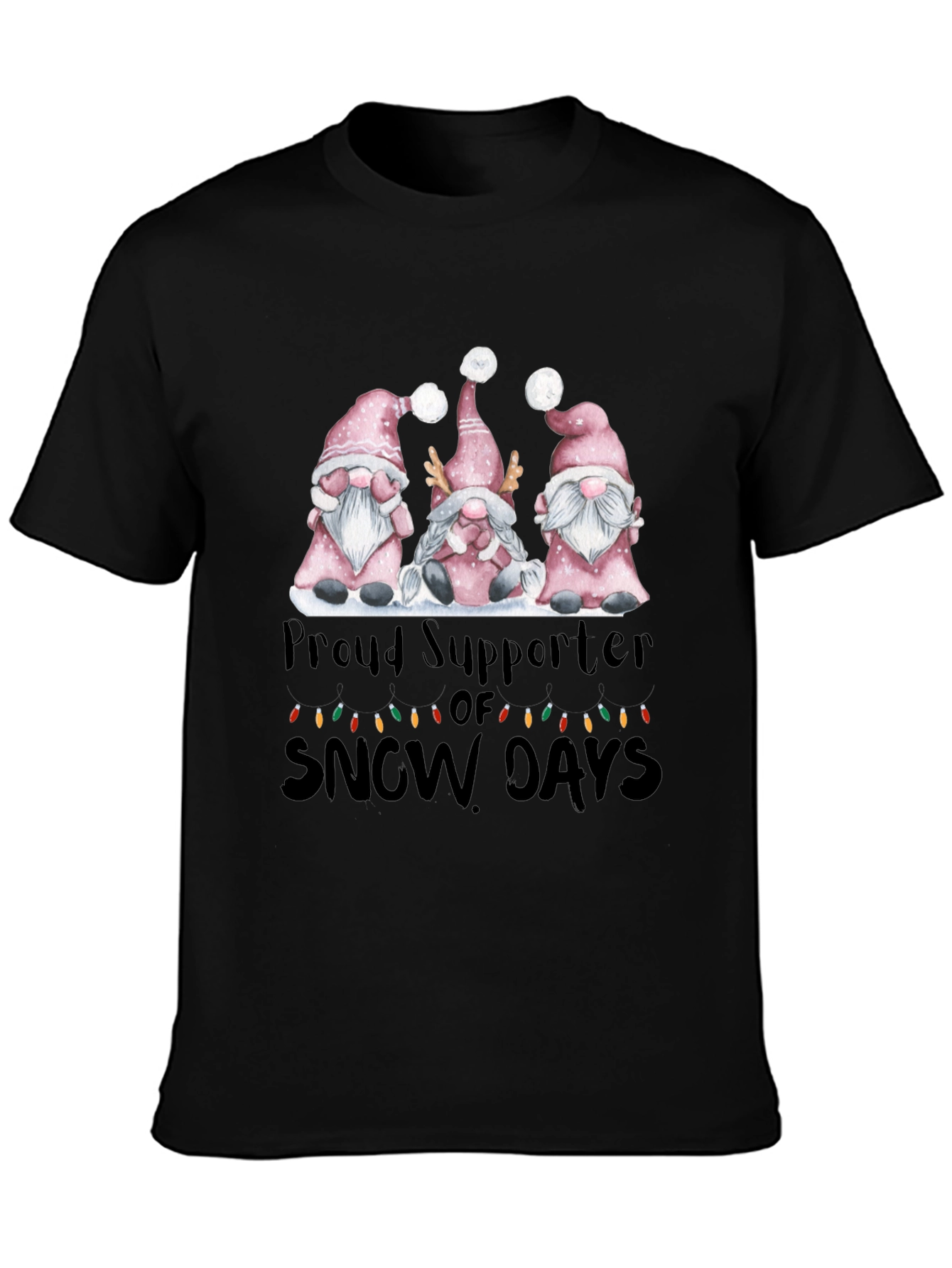 Black Proud Supporter of Snow Days Gnome T-Shirt view 3