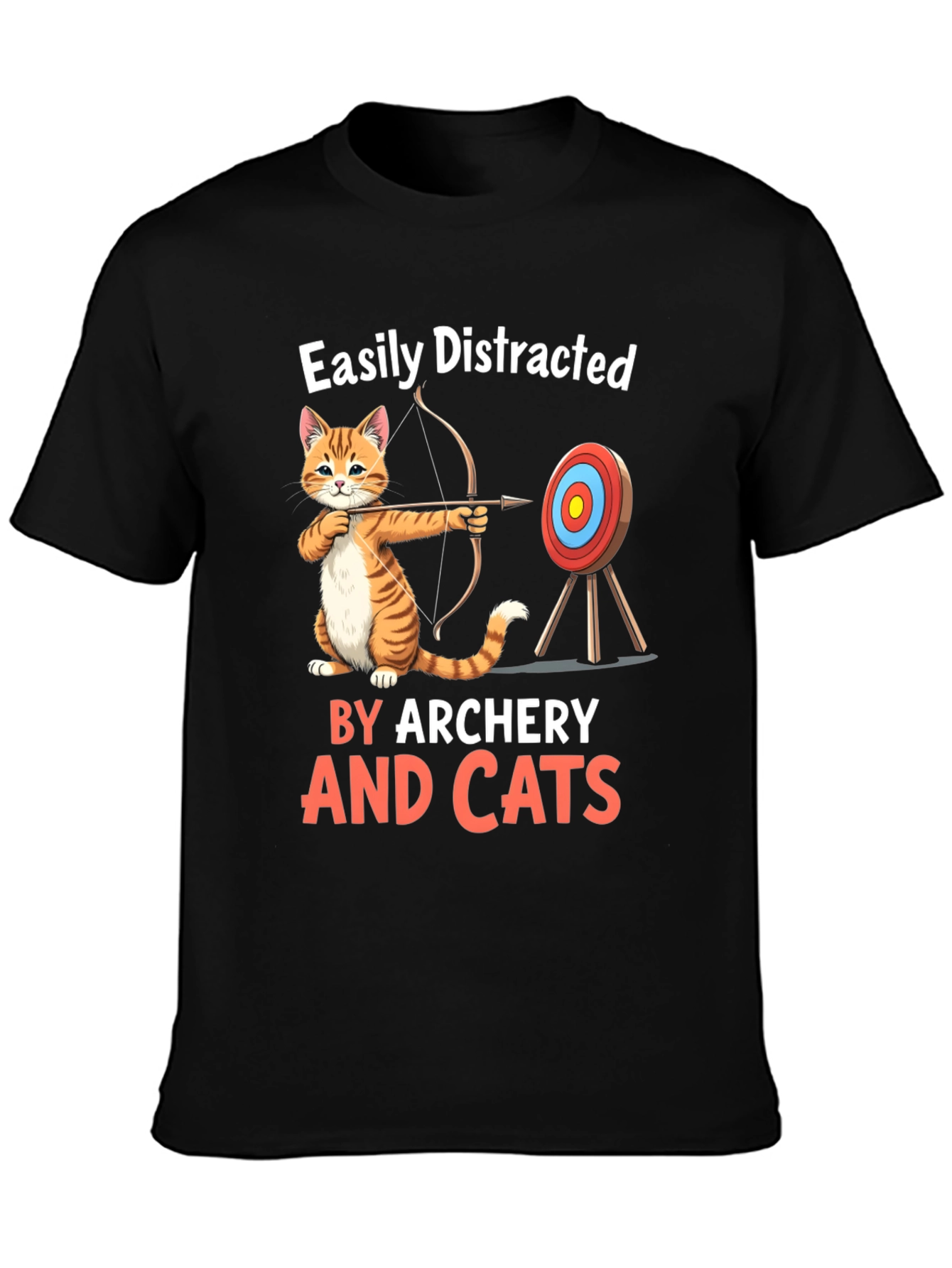 Black Easily Distracted By Archery And Cats T-Shirt view 3