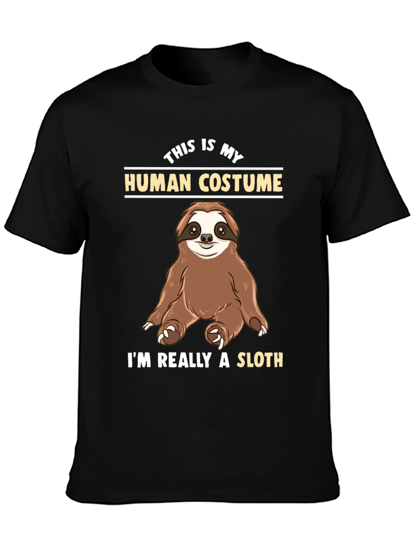 Black Funny Sloth Human Costume T-Shirt view 3