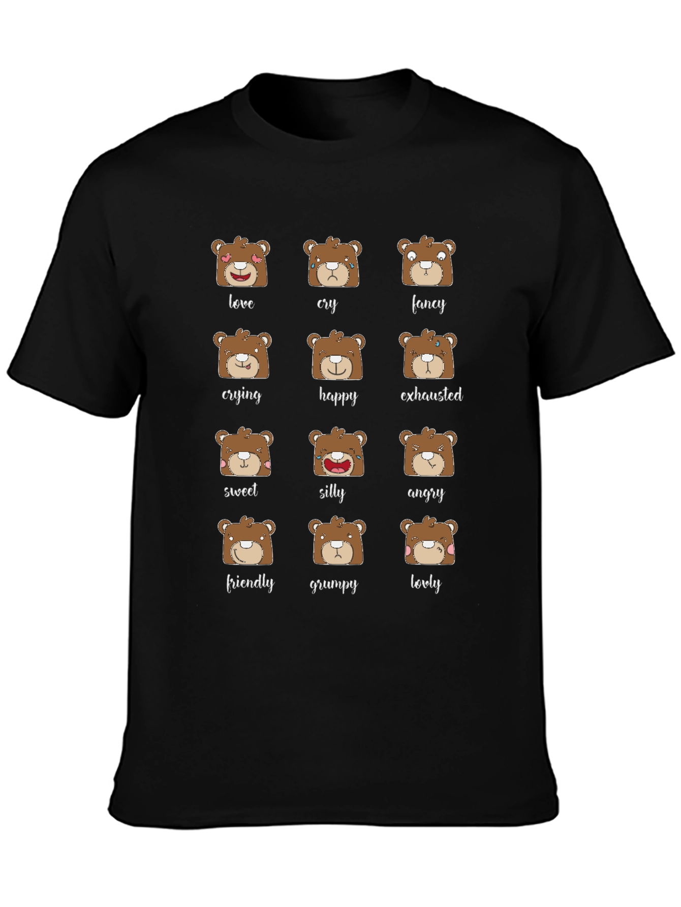 Black Emotional Bear T-Shirt - Cute Expressions Graphic Tee view 3