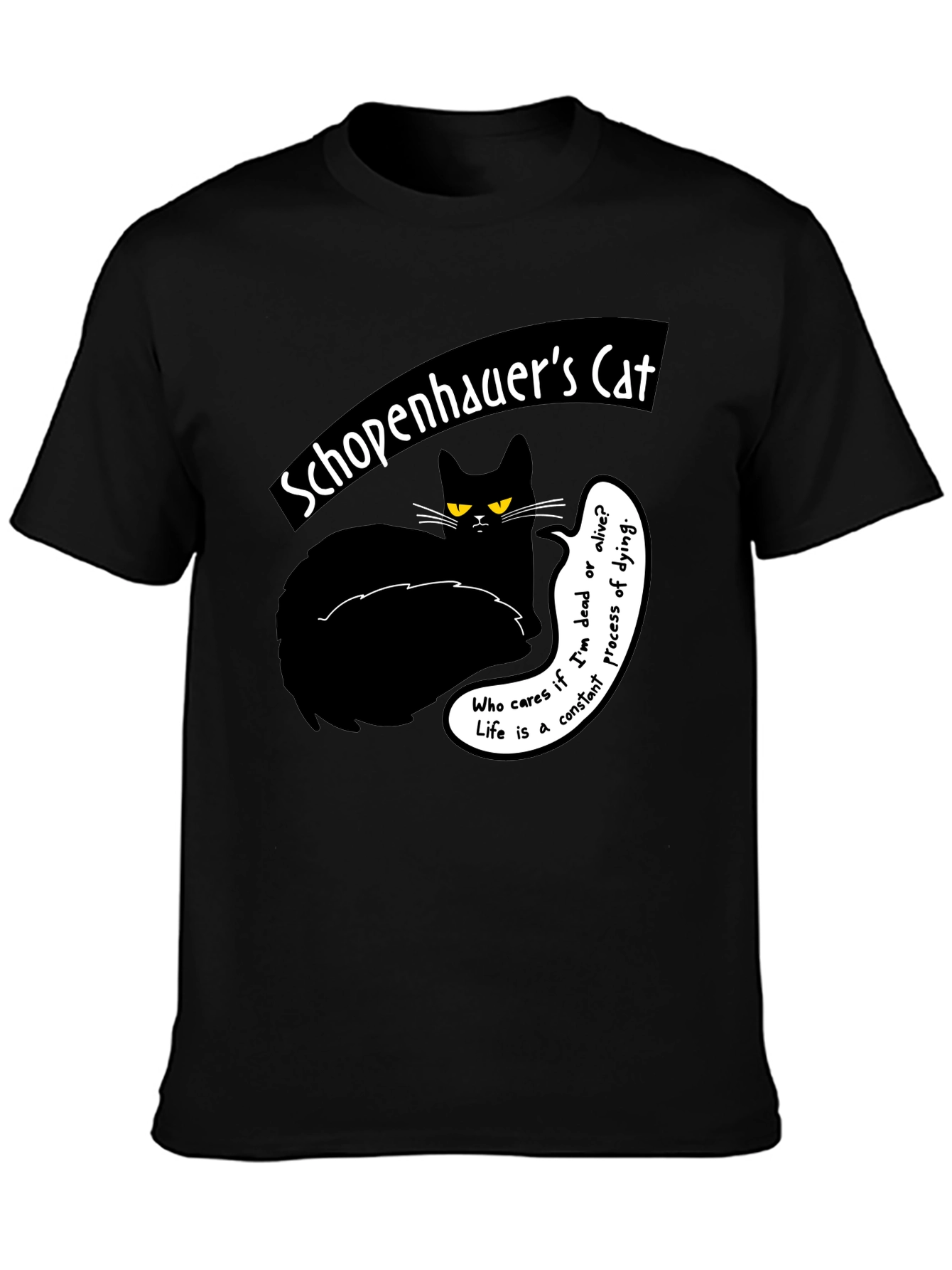 Black Schopenhauer's Cat Graphic Tee - Philosophical Humor T-Shirt view 3