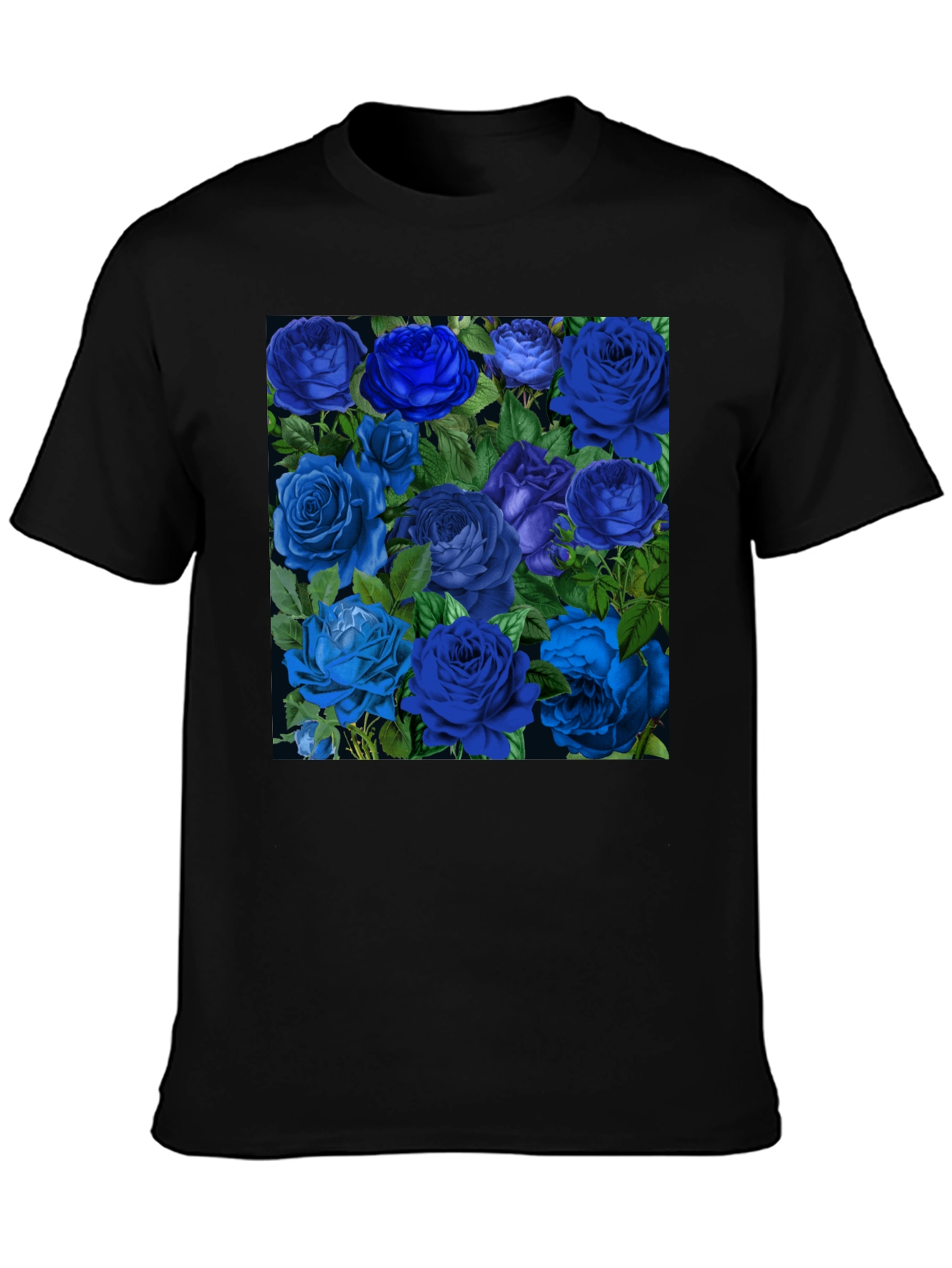 Black Blue Roses Graphic Print Tee - Black view 3