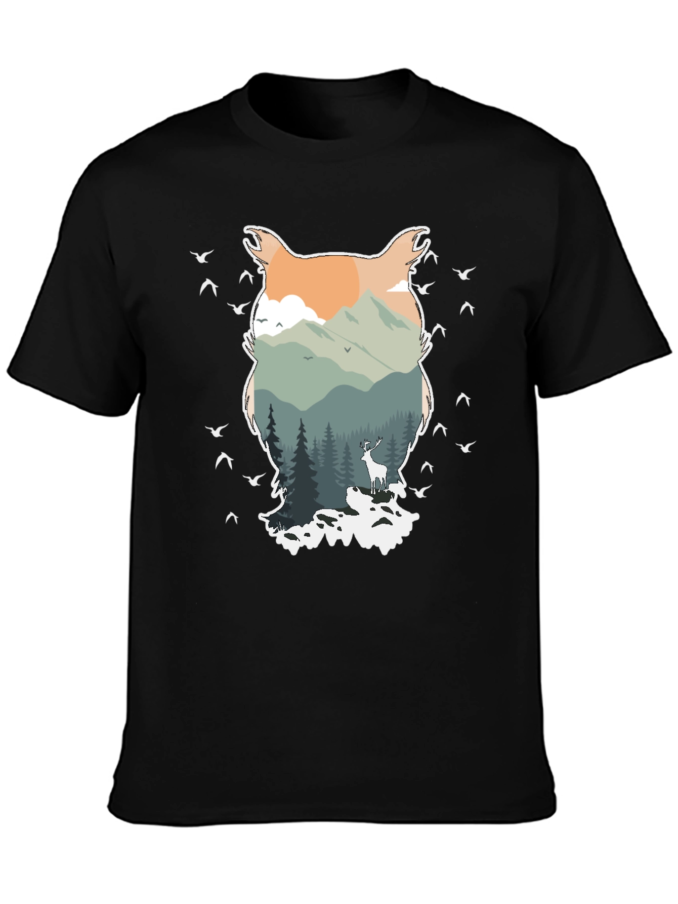 Black Nature Owl Graphic Tee - Men's Black T-Shirt view 3