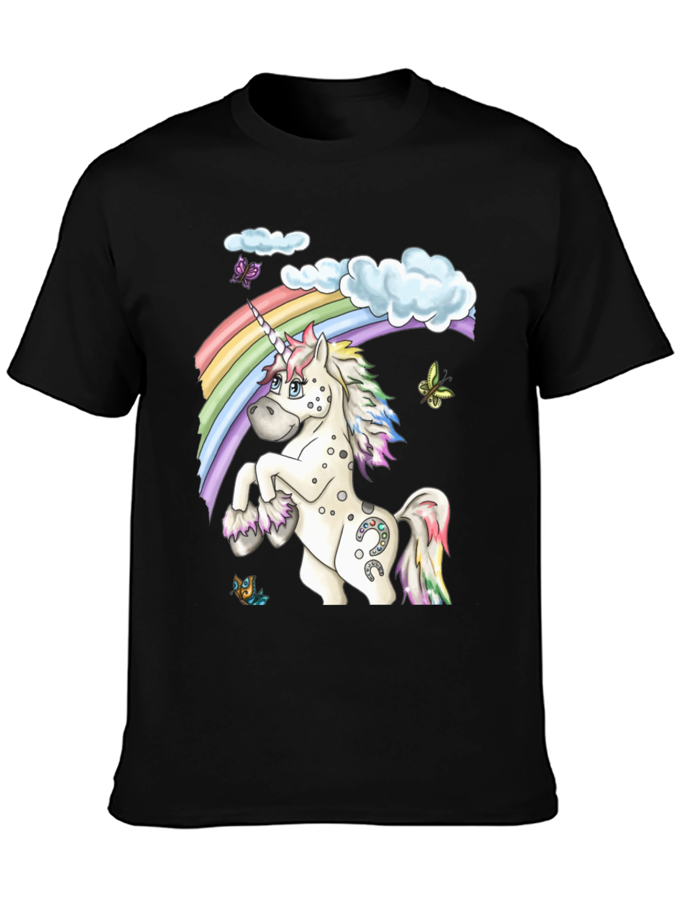 Black Unicorn Rainbow Graphic Tee - Black Casual Shirt view 3