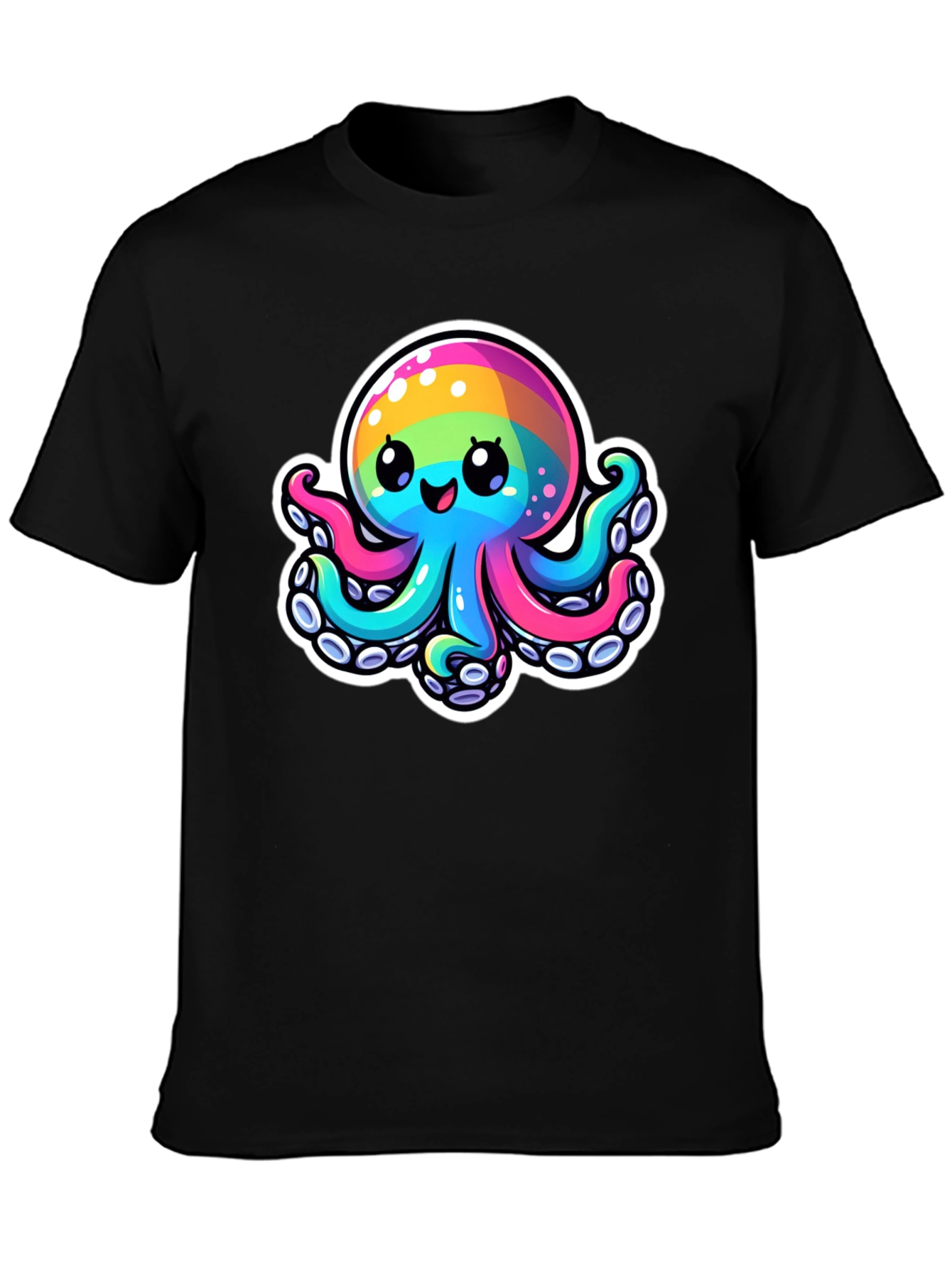 Black Rainbow Octopus Graphic Tee - Unique Colorful Design view 3