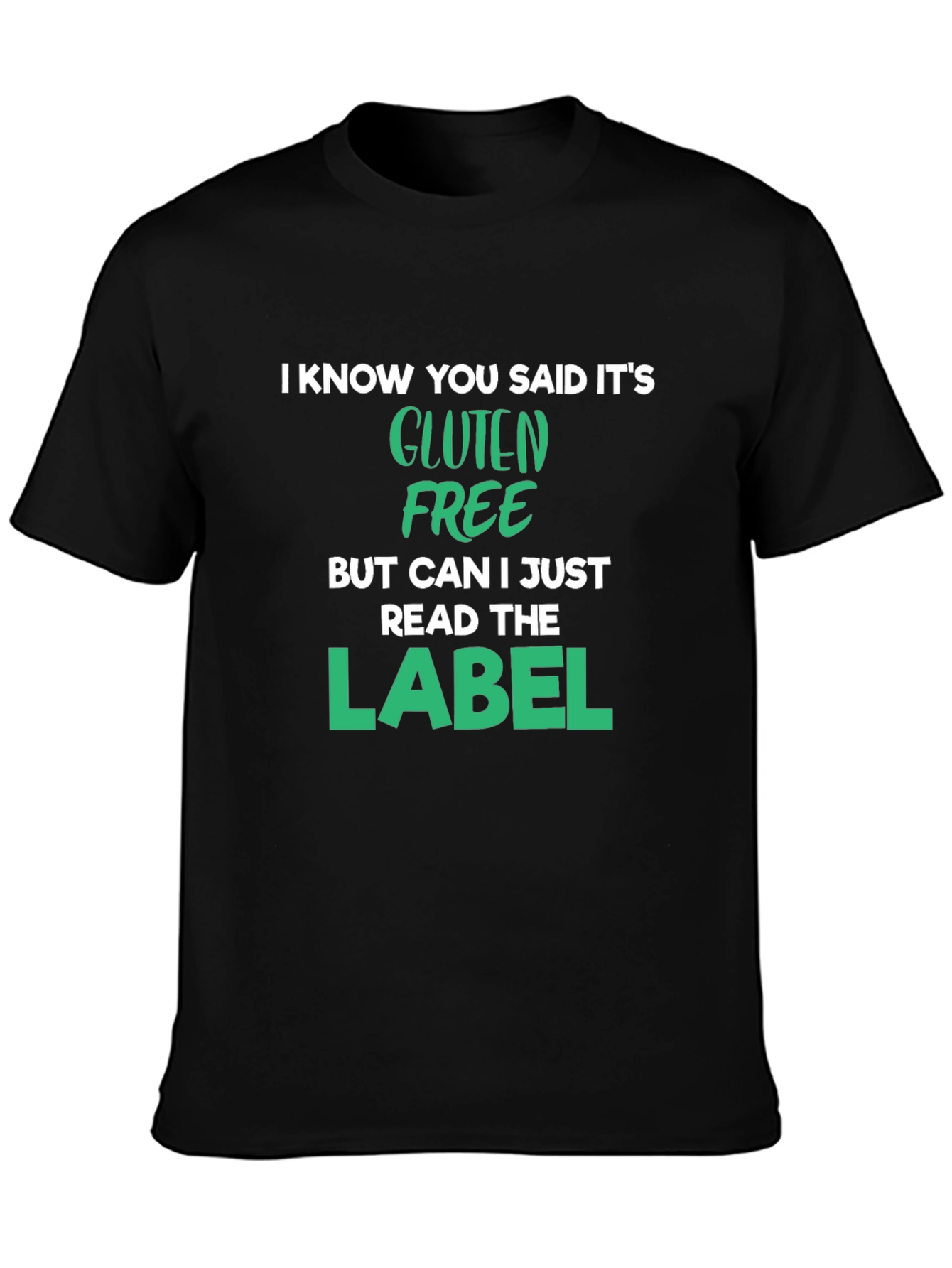 Black Gluten Free Label T-Shirt Funny Food Allergy Tee view 3