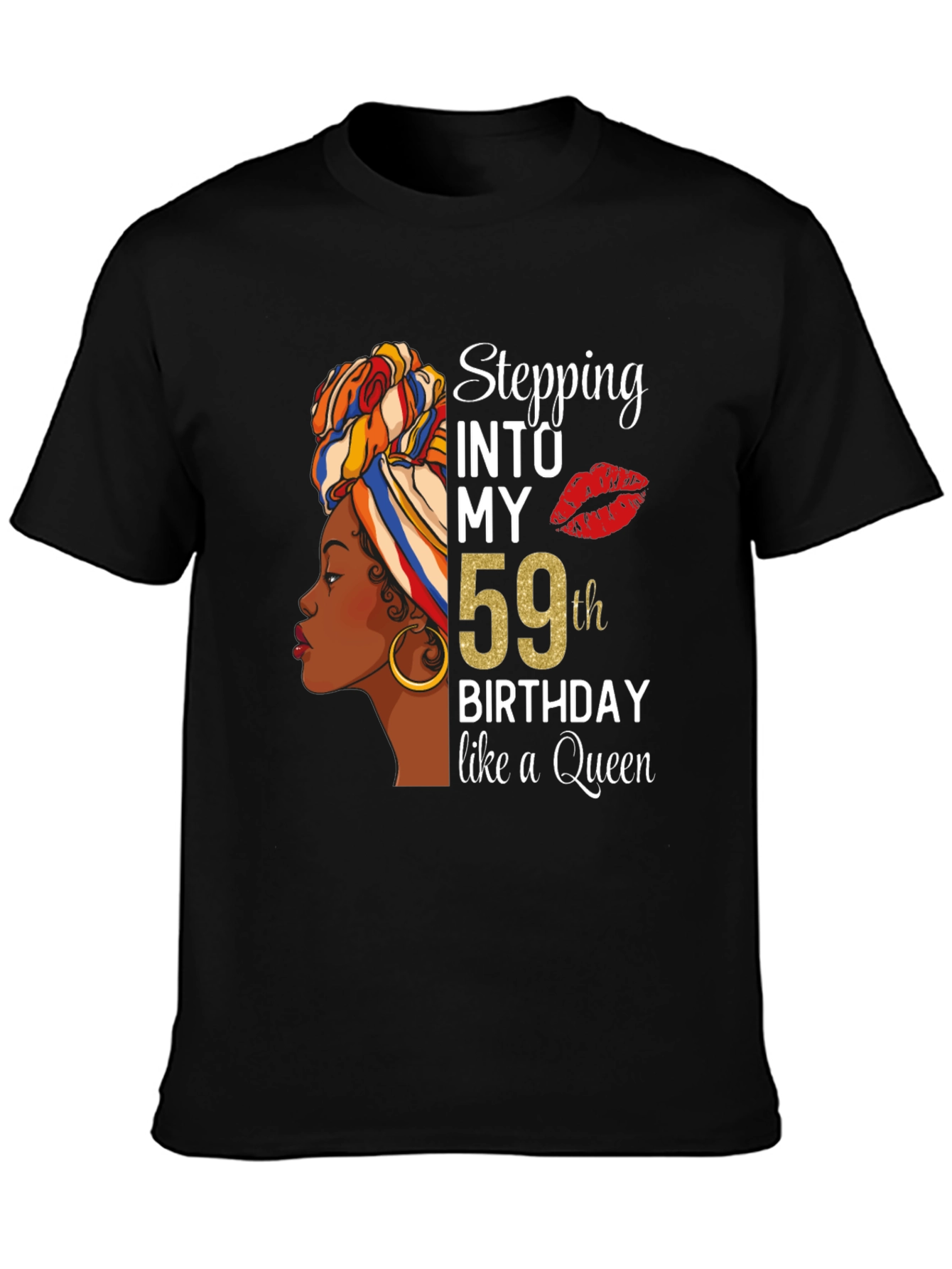 Black Stepping Into My 59th Birthday Queen T-Shirt view 3