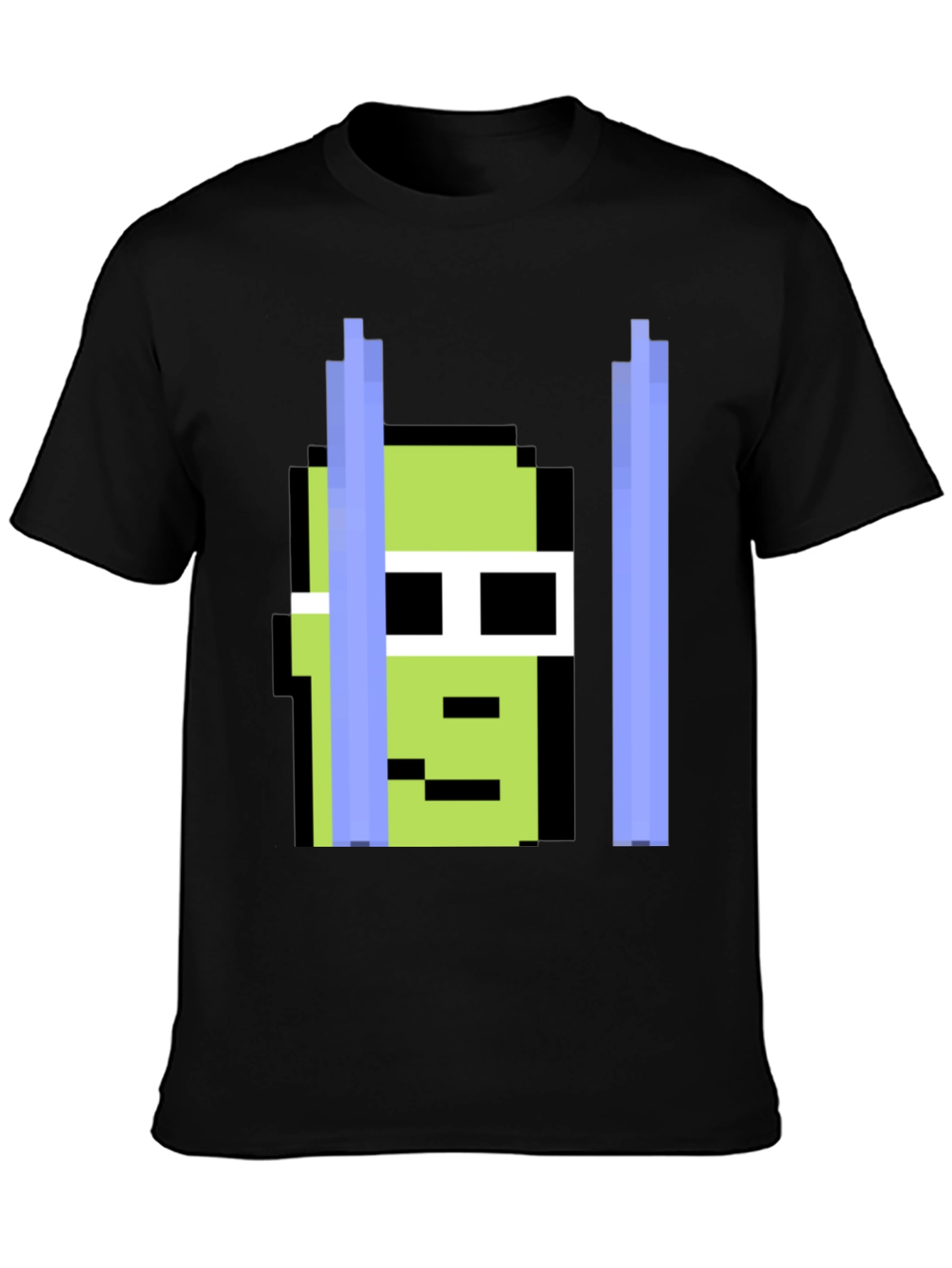 Black Pixelated Green Character Tee view 3