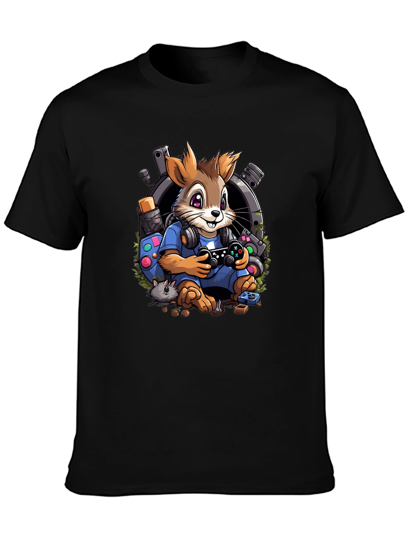 Black Gamer Squirrel T-Shirt view 3