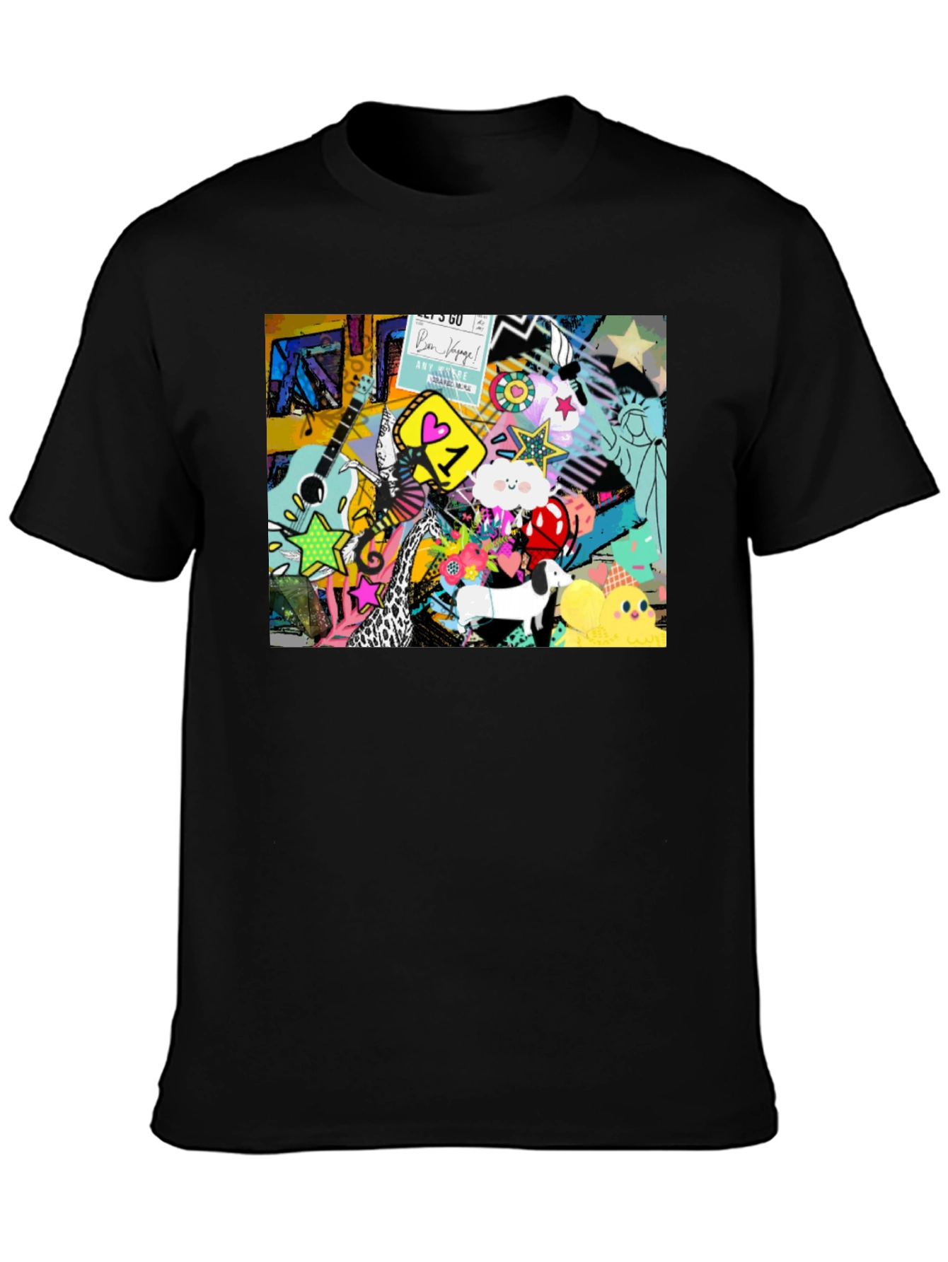 Black Funky Art Print Black Cotton T-Shirt view 3