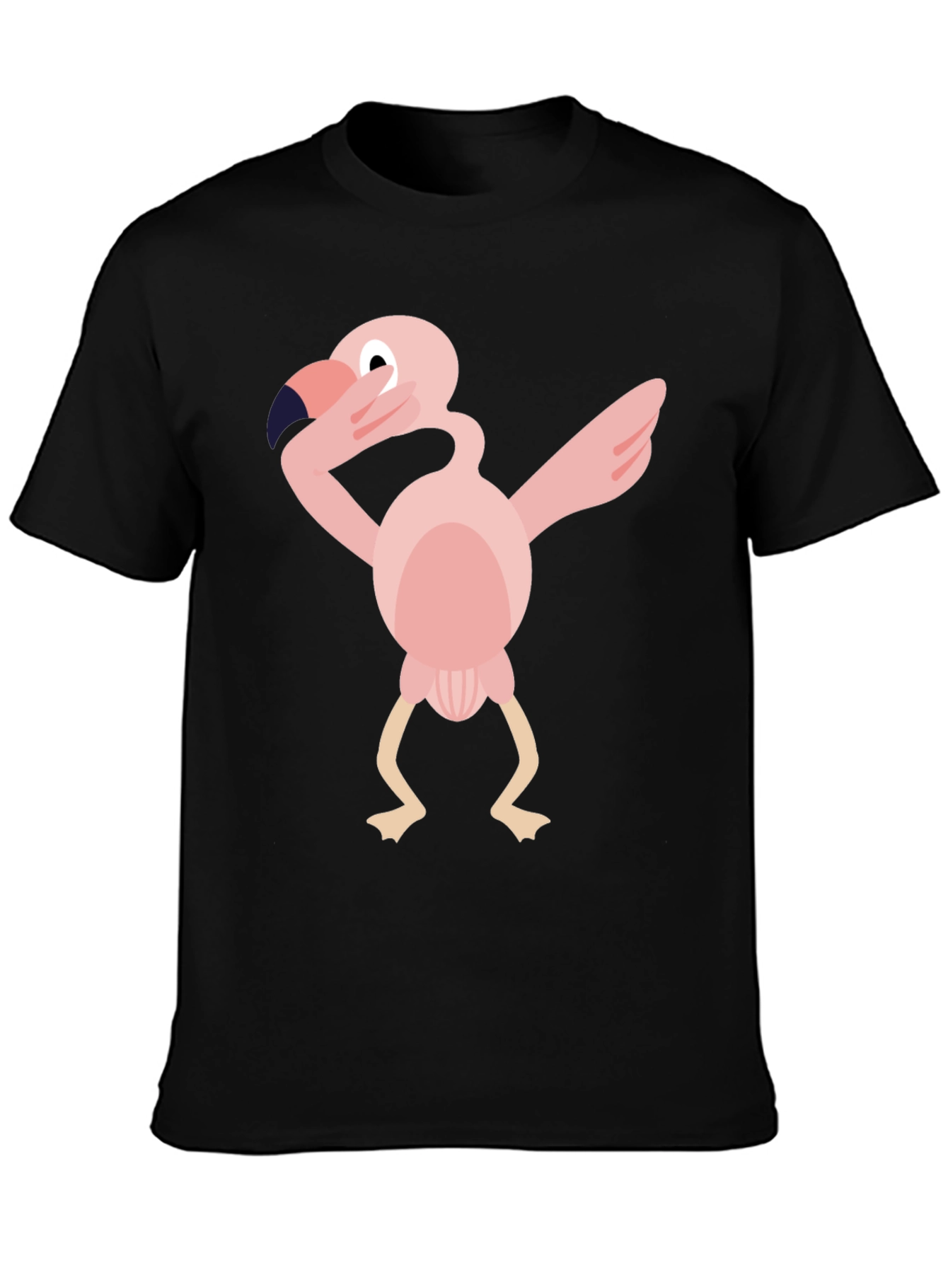 Black Dabbing Flamingo Graphic Tee - Black Cotton T-Shirt view 3