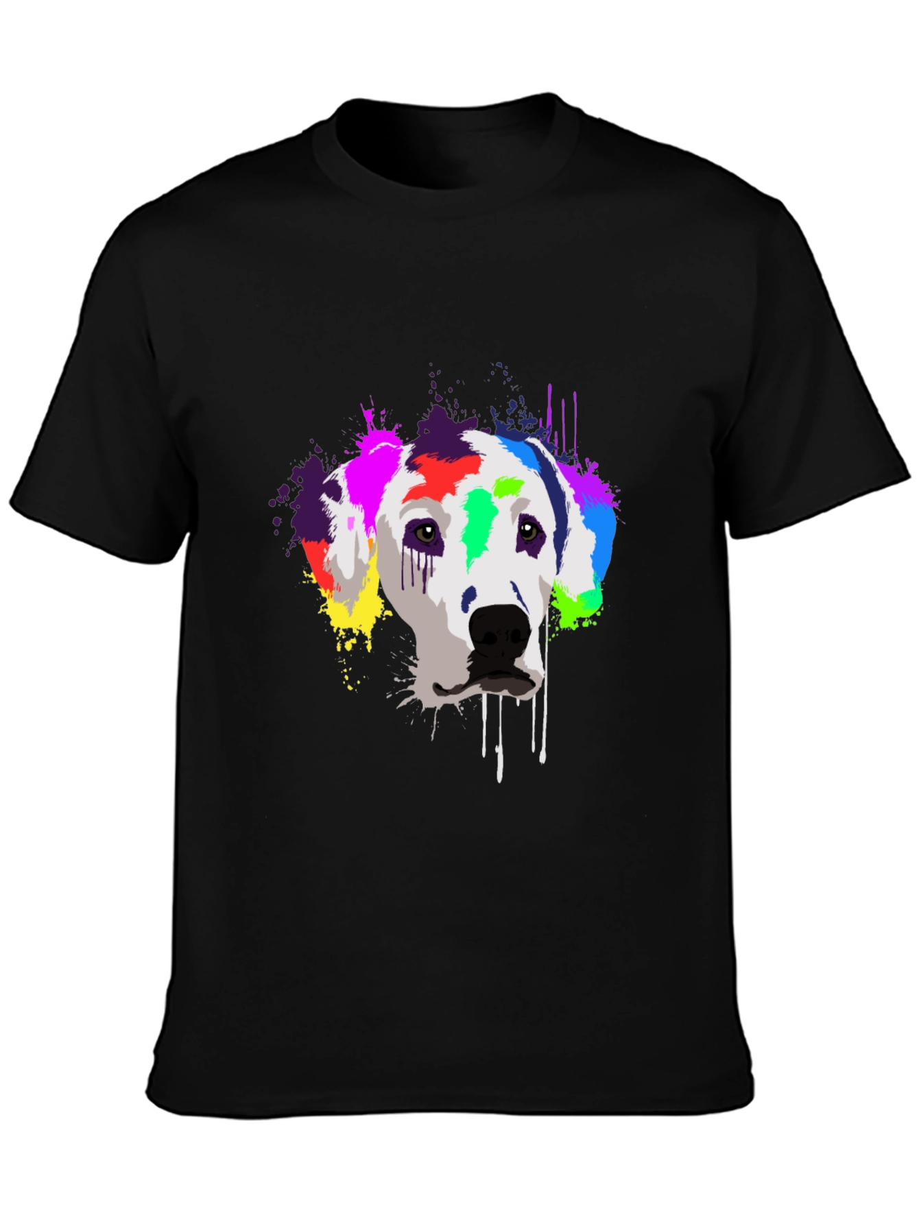 Black Colorful Dalmatian Dog Graphic T-Shirt - Black view 3